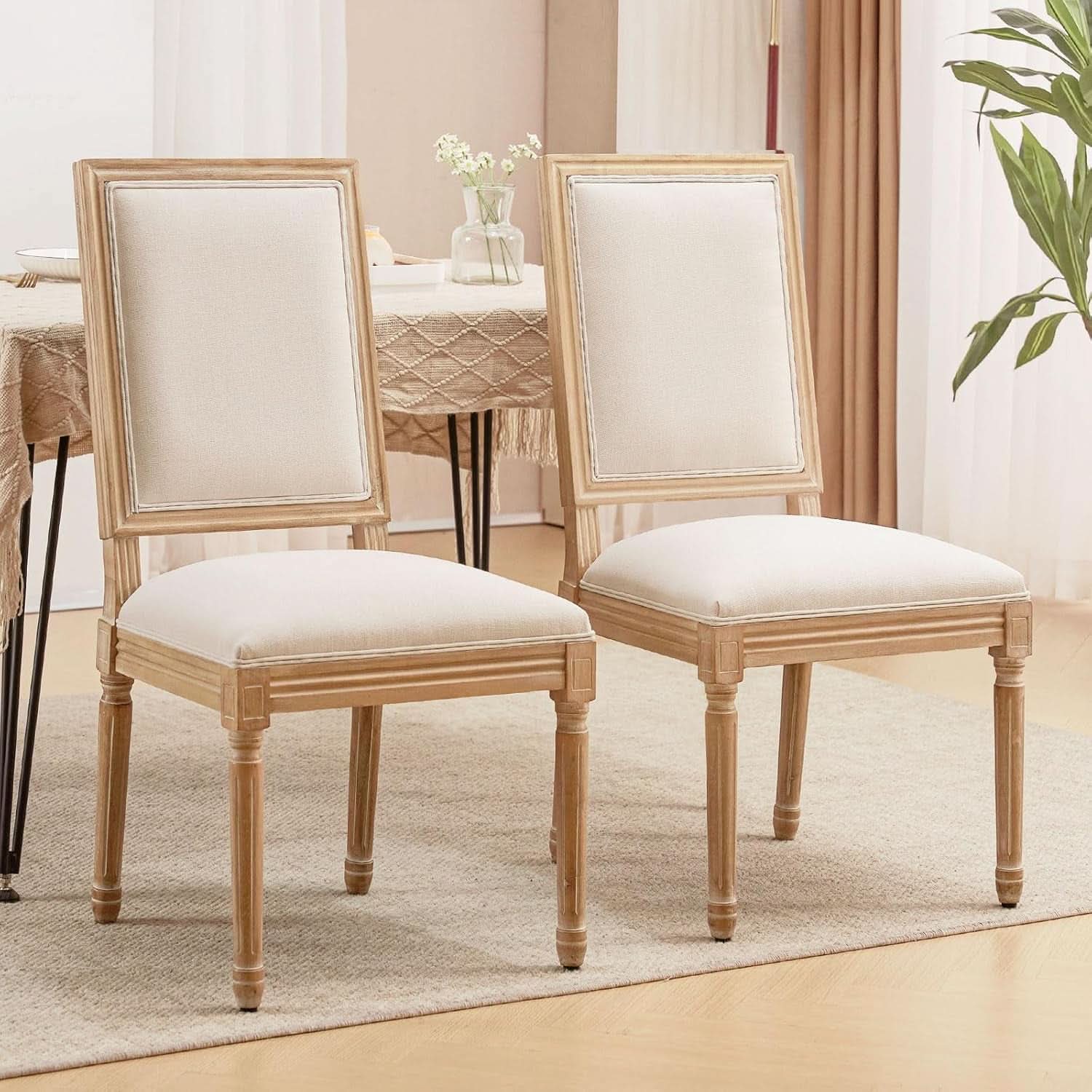 Beige Upholstered French Country Dining Chairs Set of 2