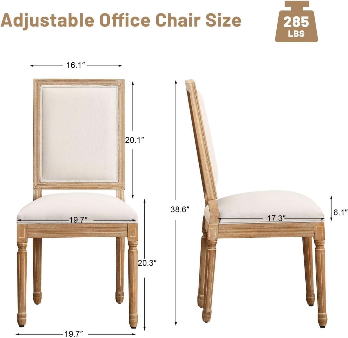 Beige Upholstered French Country Dining Chairs Set of 2