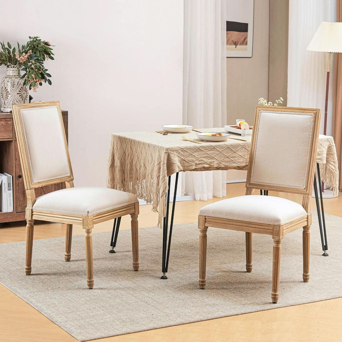 Beige Upholstered French Country Dining Chairs Set of 2
