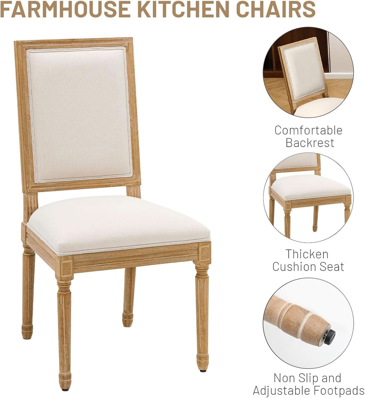 Beige Upholstered French Country Dining Chairs Set of 2