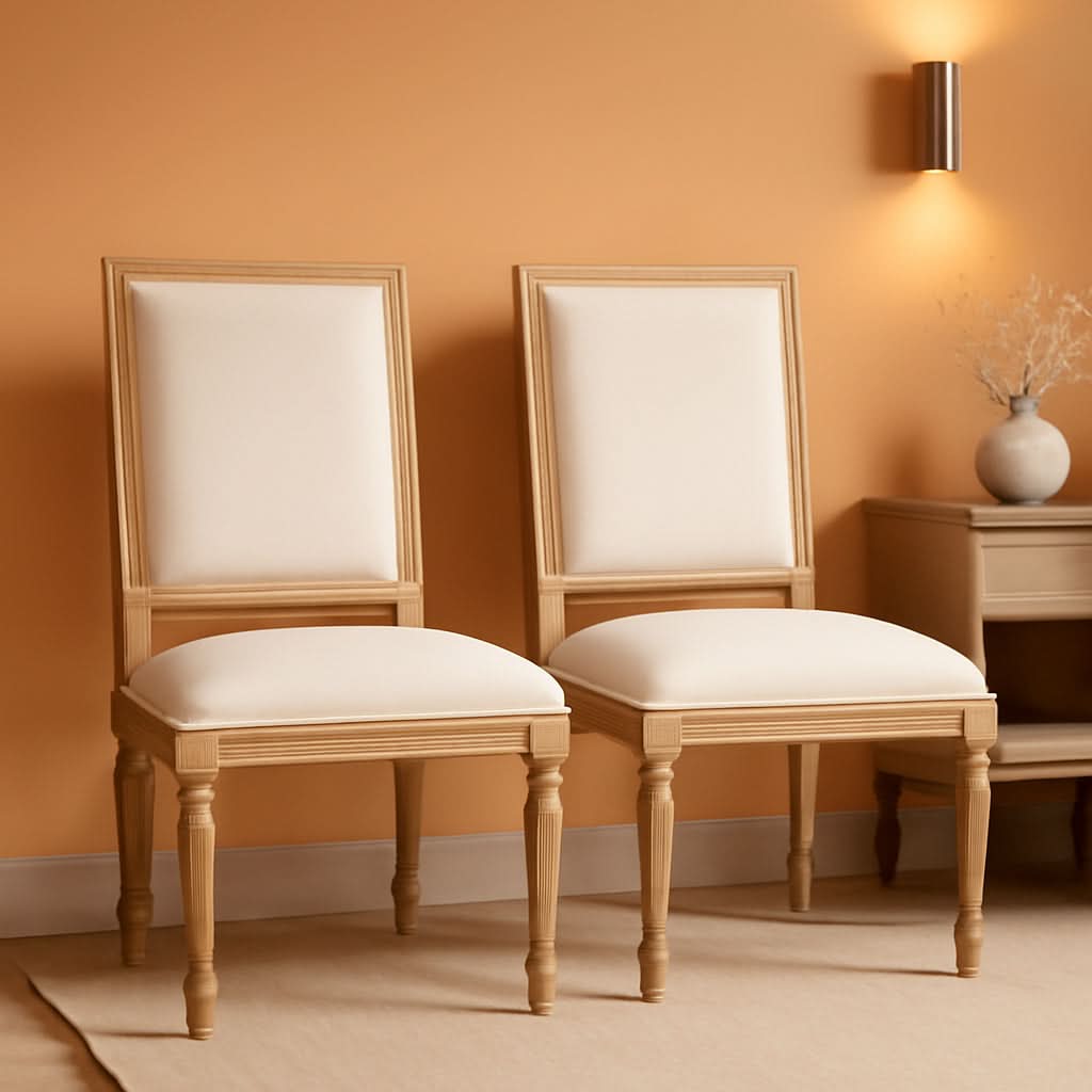 Beige Upholstered French Country Dining Chairs Set of 2