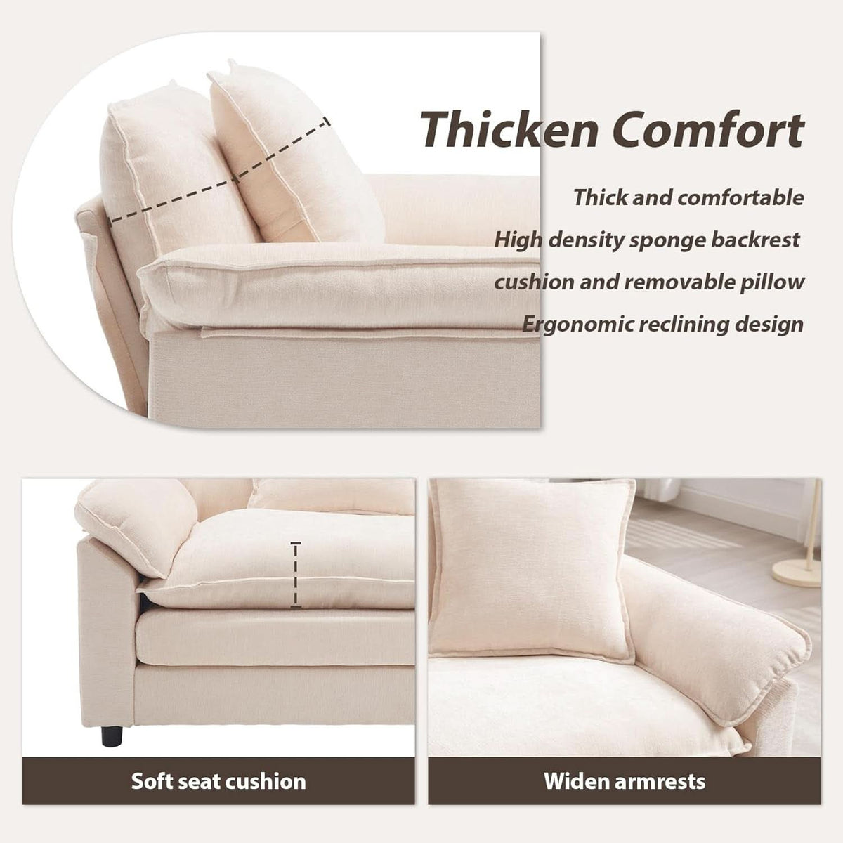 Beige Upholstered Oversized Chair With Ottoman Chenille