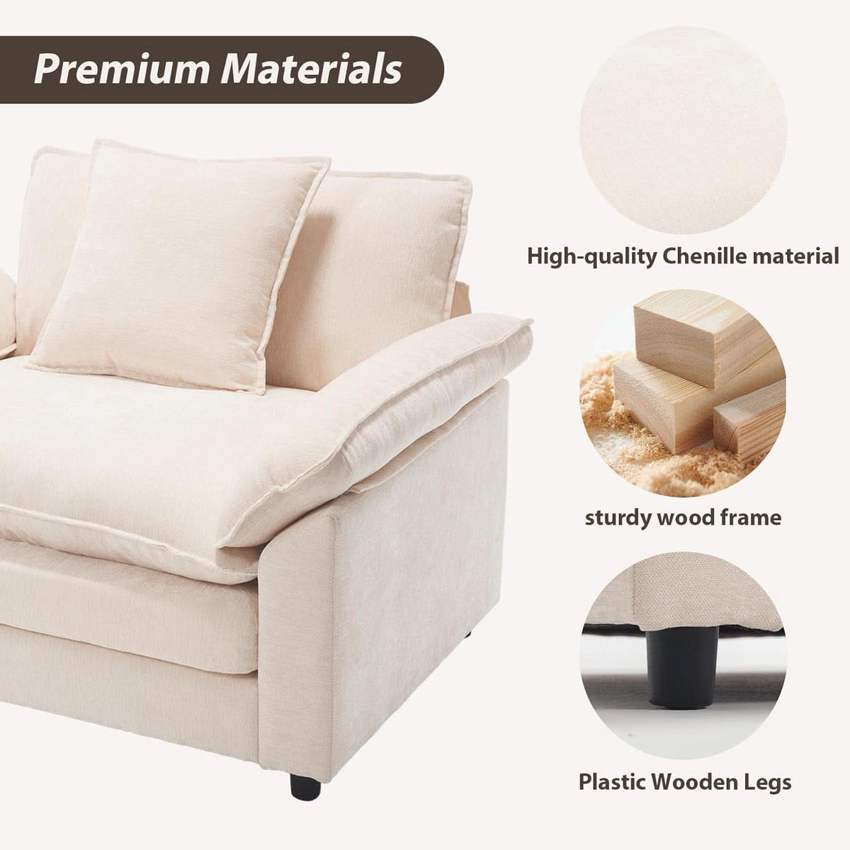 Beige Upholstered Oversized Chair With Ottoman Chenille