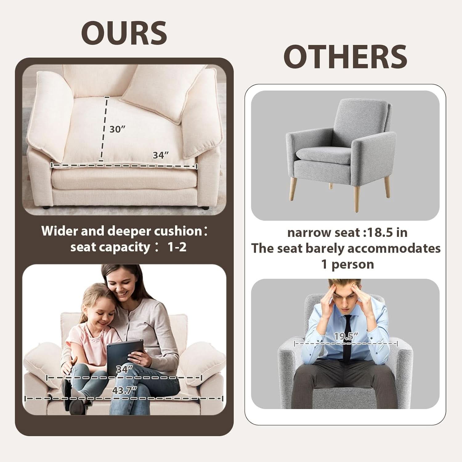 Beige Upholstered Oversized Chair With Ottoman Chenille