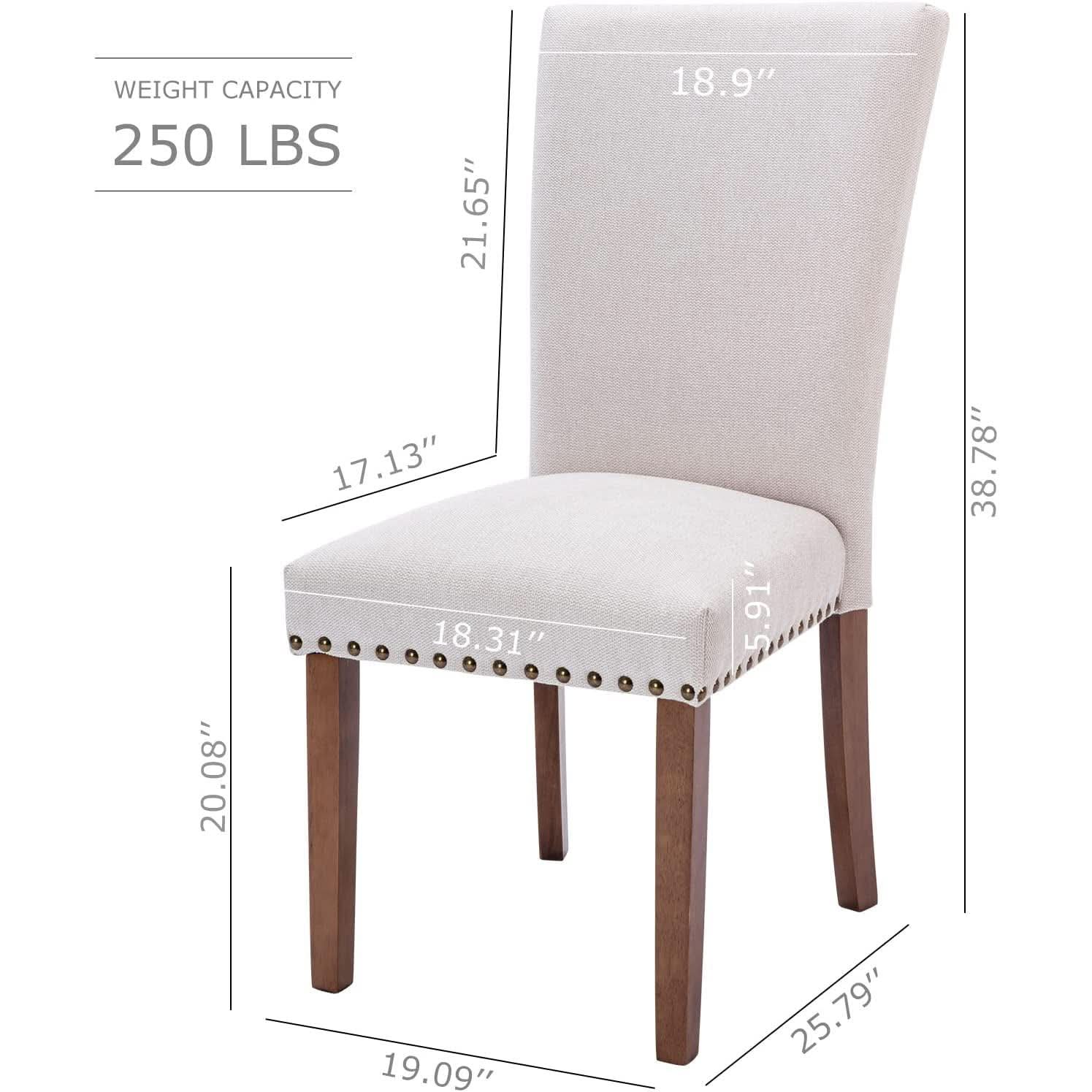 Beige Upholstered Parsons Chair With Nailhead Trim