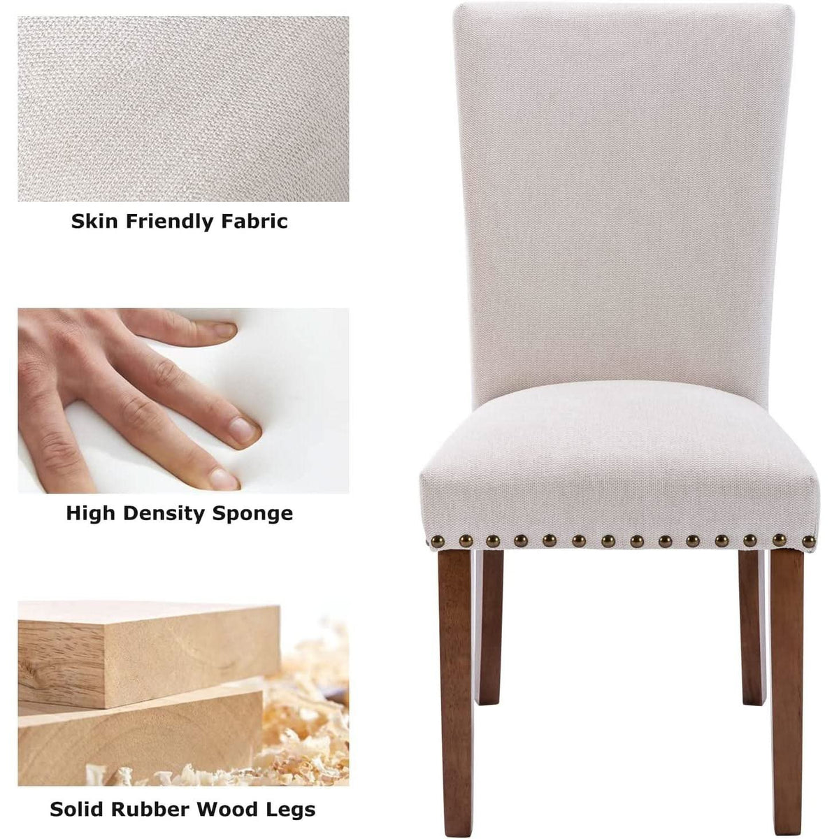 Beige Upholstered Parsons Chair With Nailhead Trim