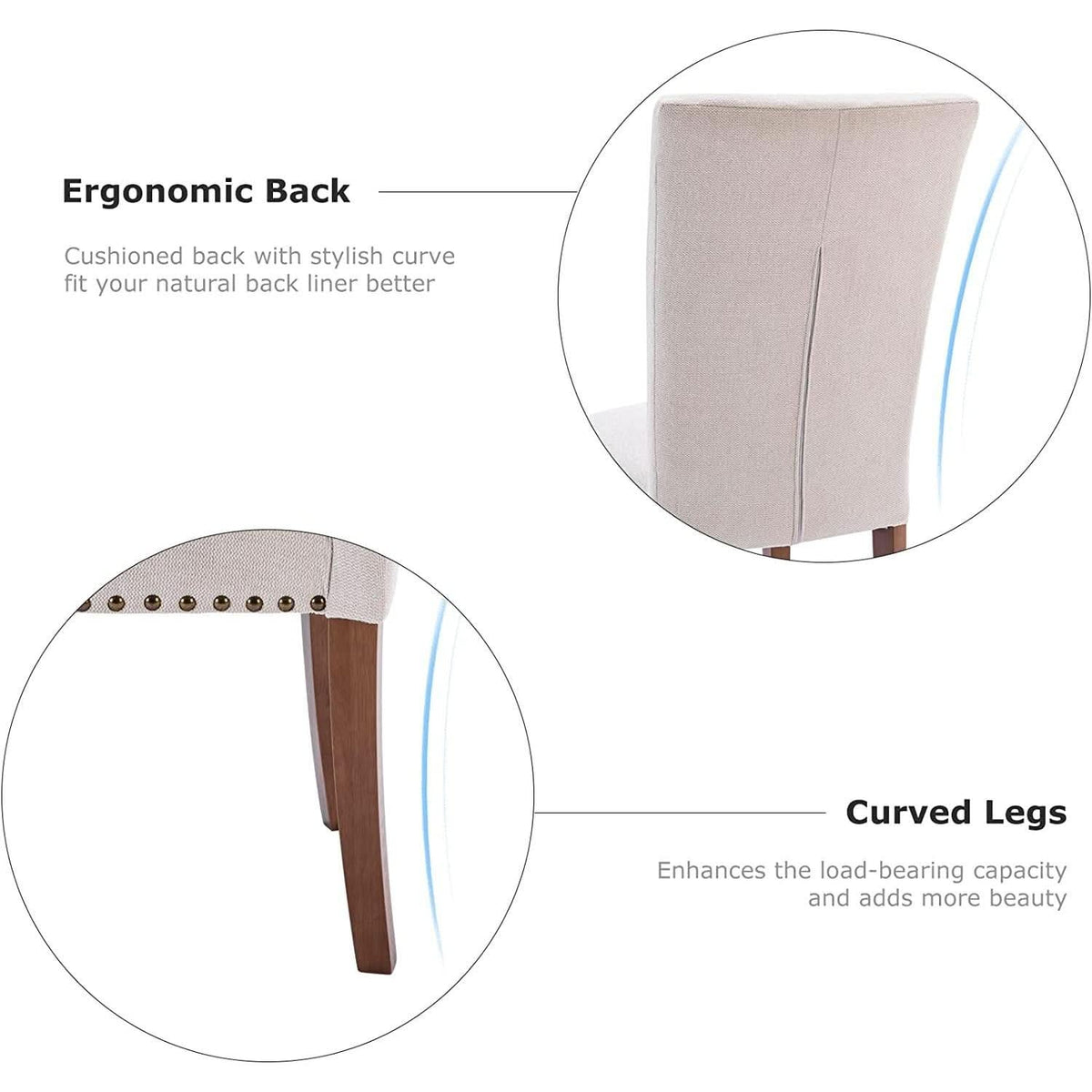 Beige Upholstered Parsons Chair With Nailhead Trim