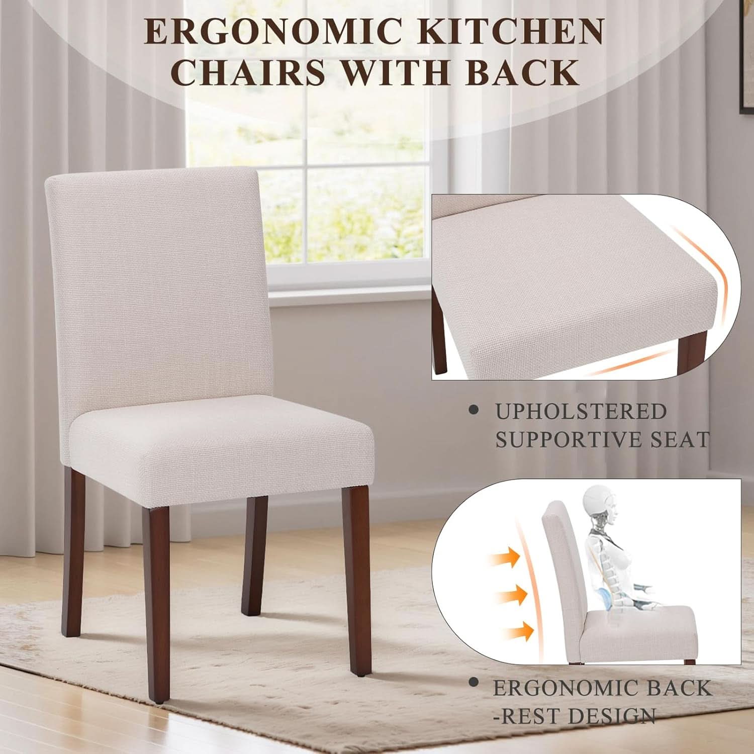 Beige Upholstered Parsons Dining Chairs Hardwood Legs