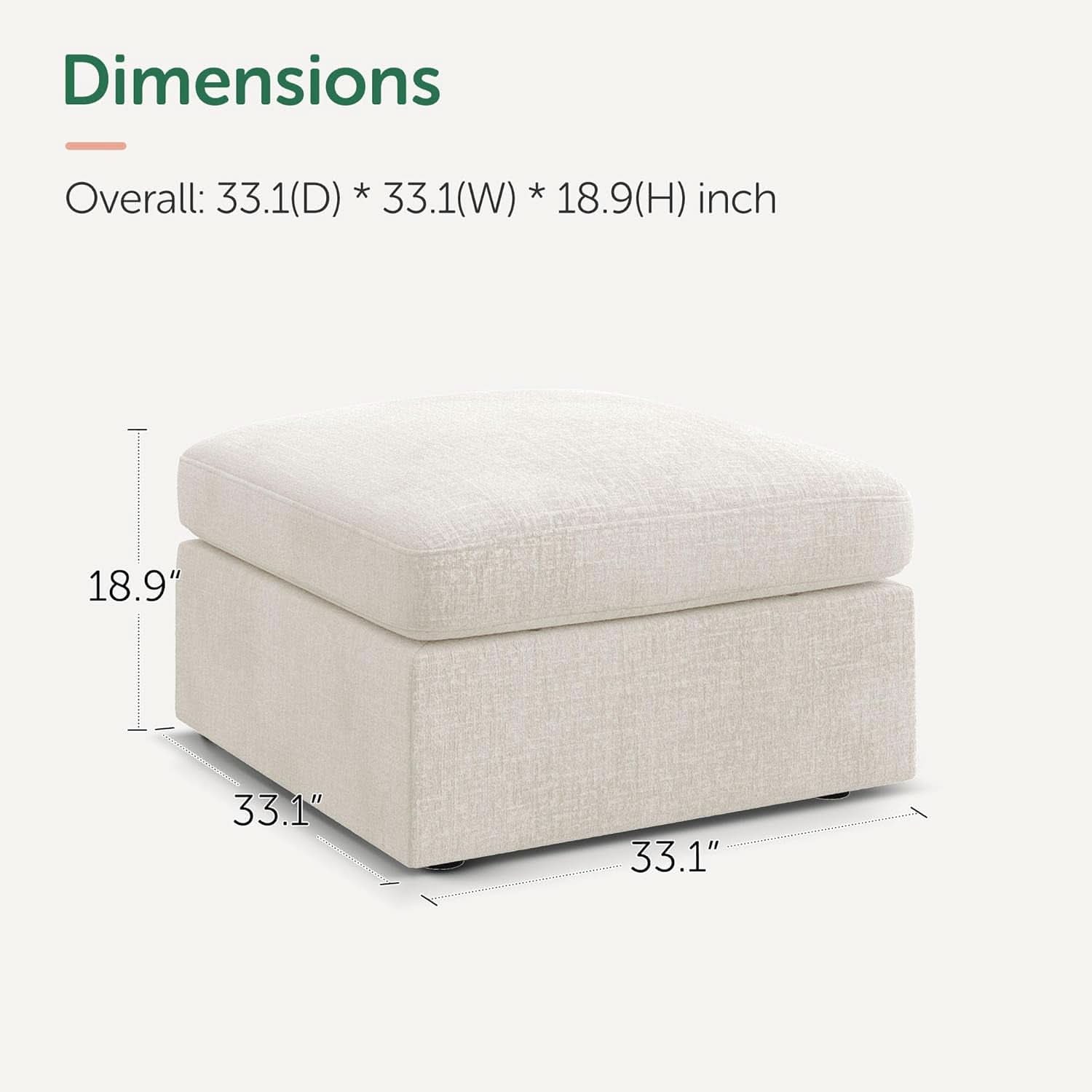 Beige Upholstered Storage Ottoman With Concealed Lid