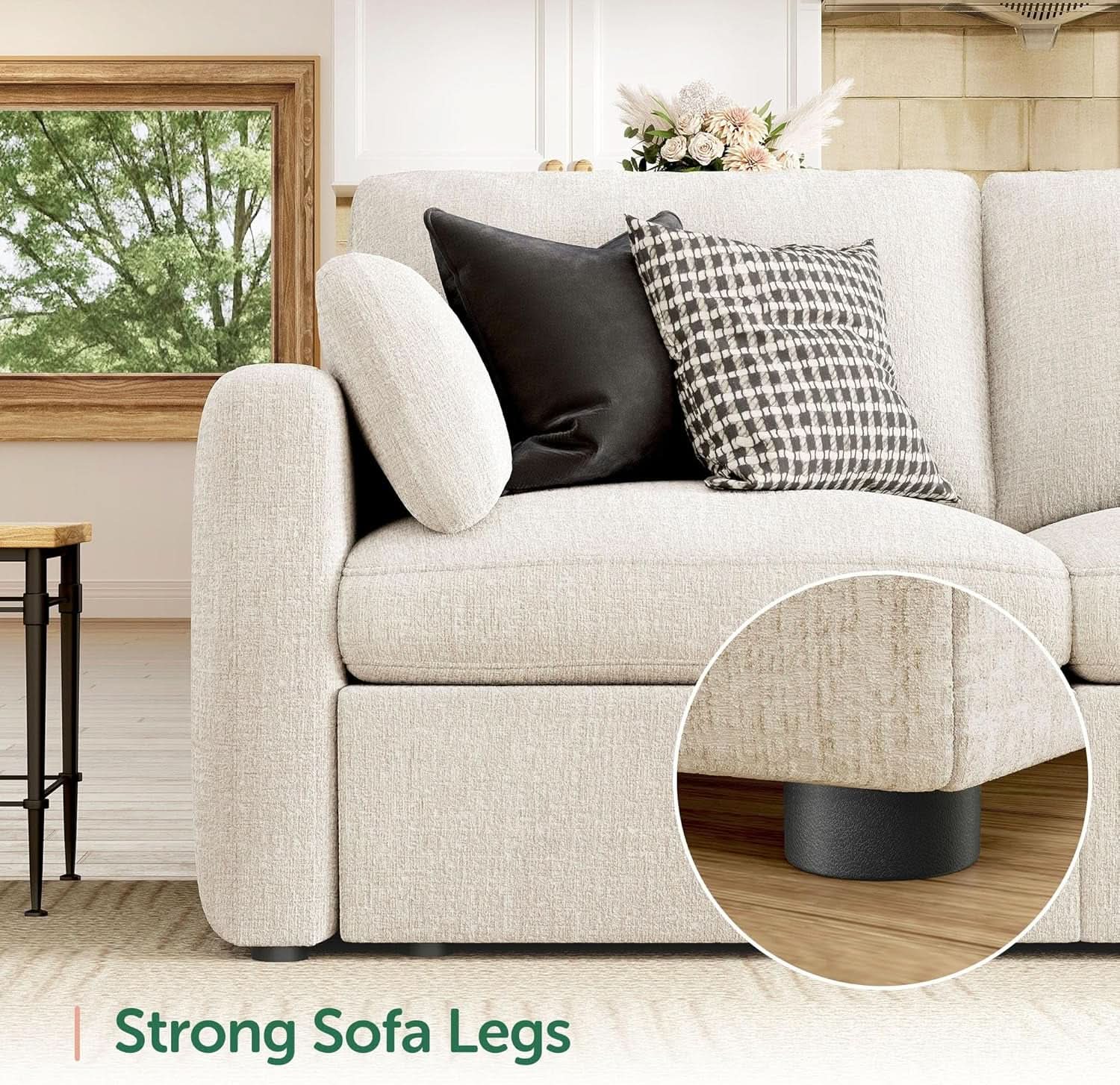 Beige Upholstered Storage Ottoman With Concealed Lid