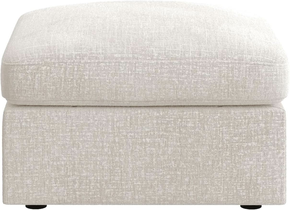 Beige Upholstered Storage Ottoman With Concealed Lid
