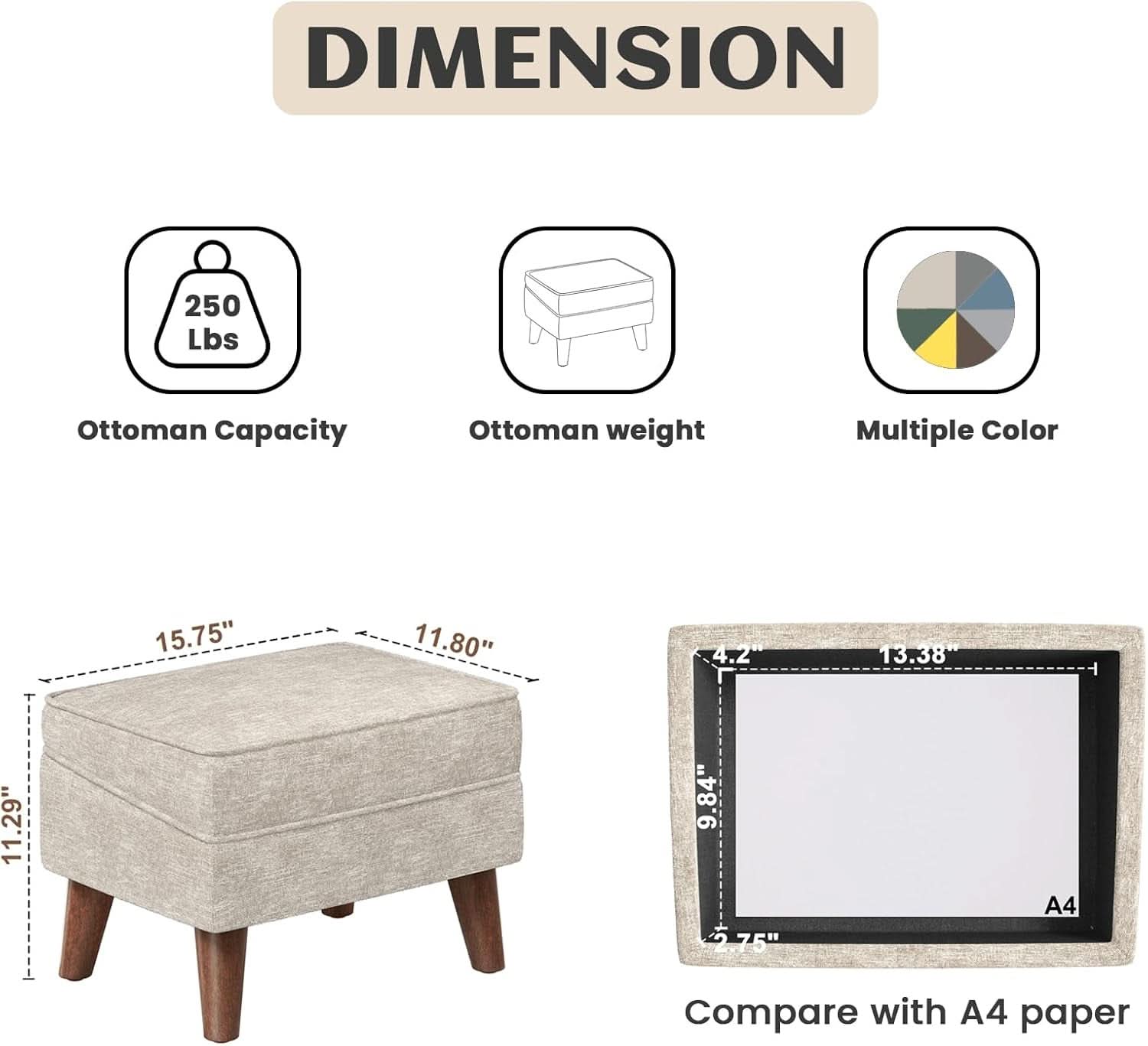 Beige Upholstered Storage Ottoman With Removable Lid