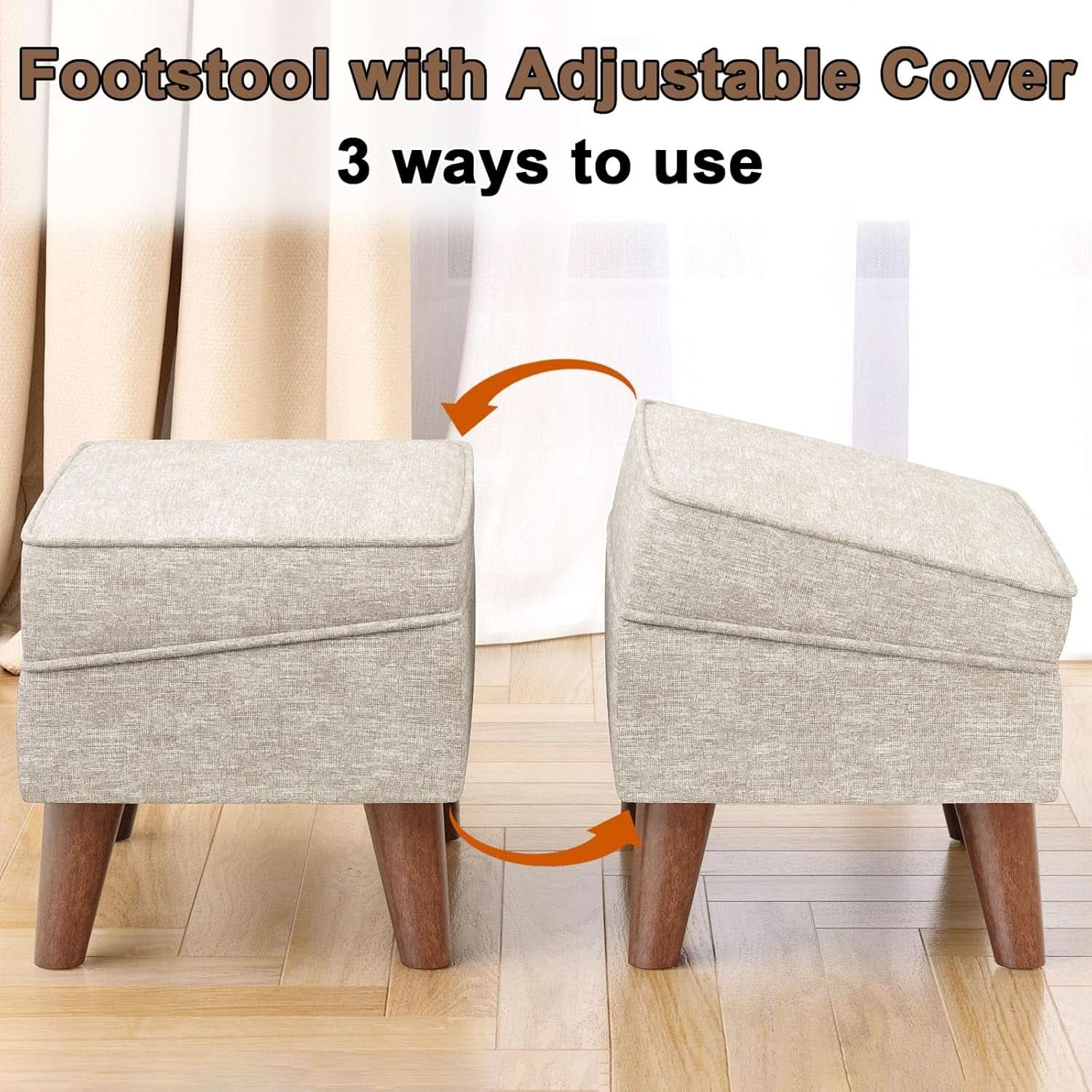 Beige Upholstered Storage Ottoman With Removable Lid