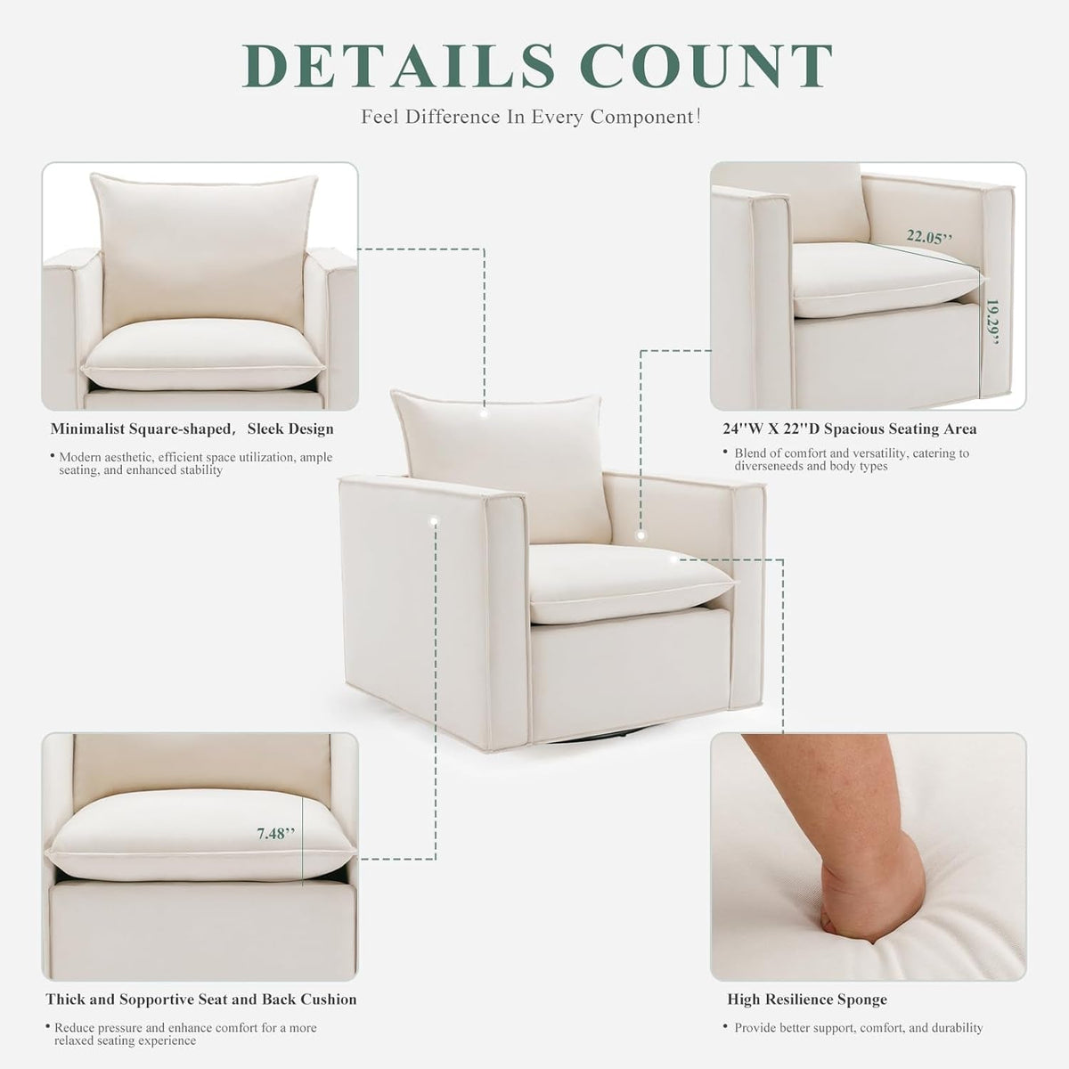 Beige Upholstered Swivel Accent Chairs Set Of 2 360 Degree
