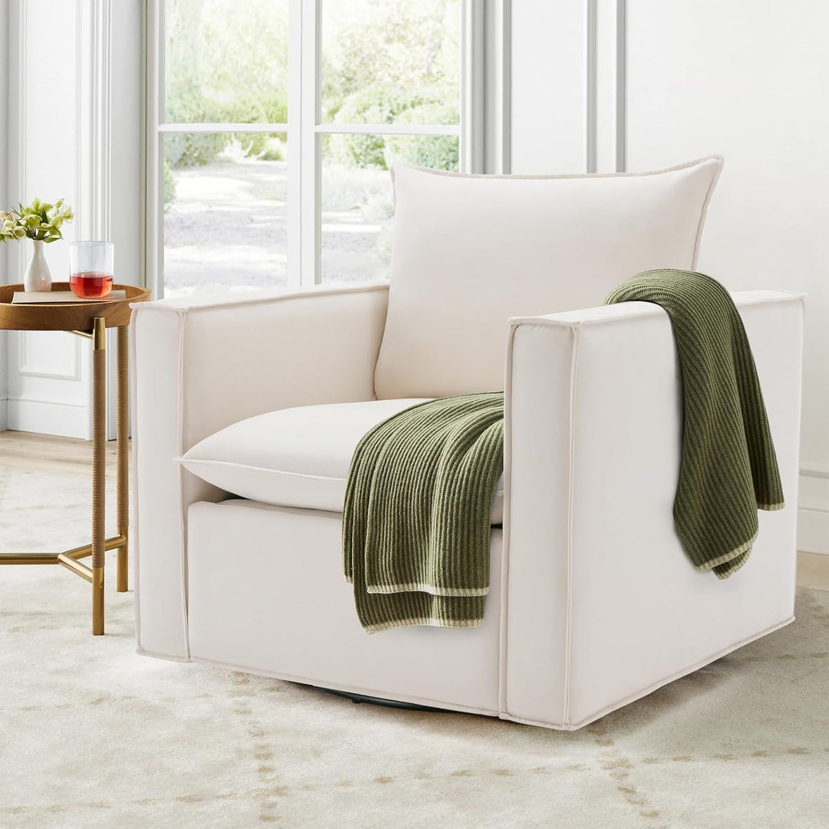 Beige Upholstered Swivel Accent Chairs Set Of 2 360 Degree