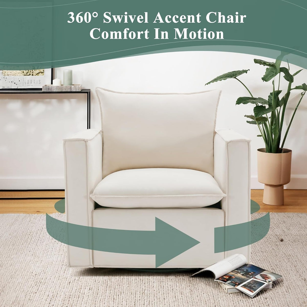 Beige Upholstered Swivel Accent Chairs Set Of 2 360 Degree