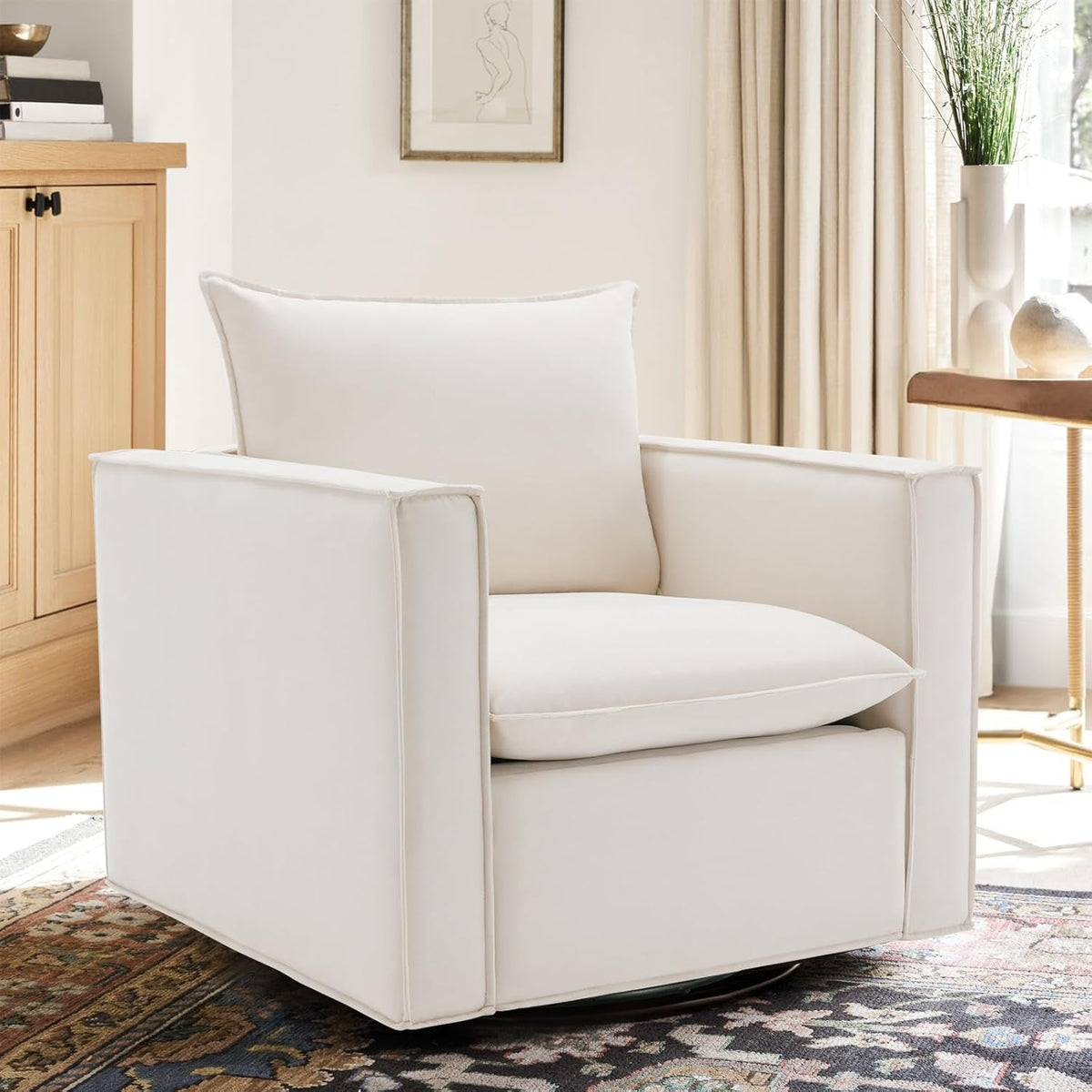 Beige Upholstered Swivel Accent Chairs Set Of 2 360 Degree