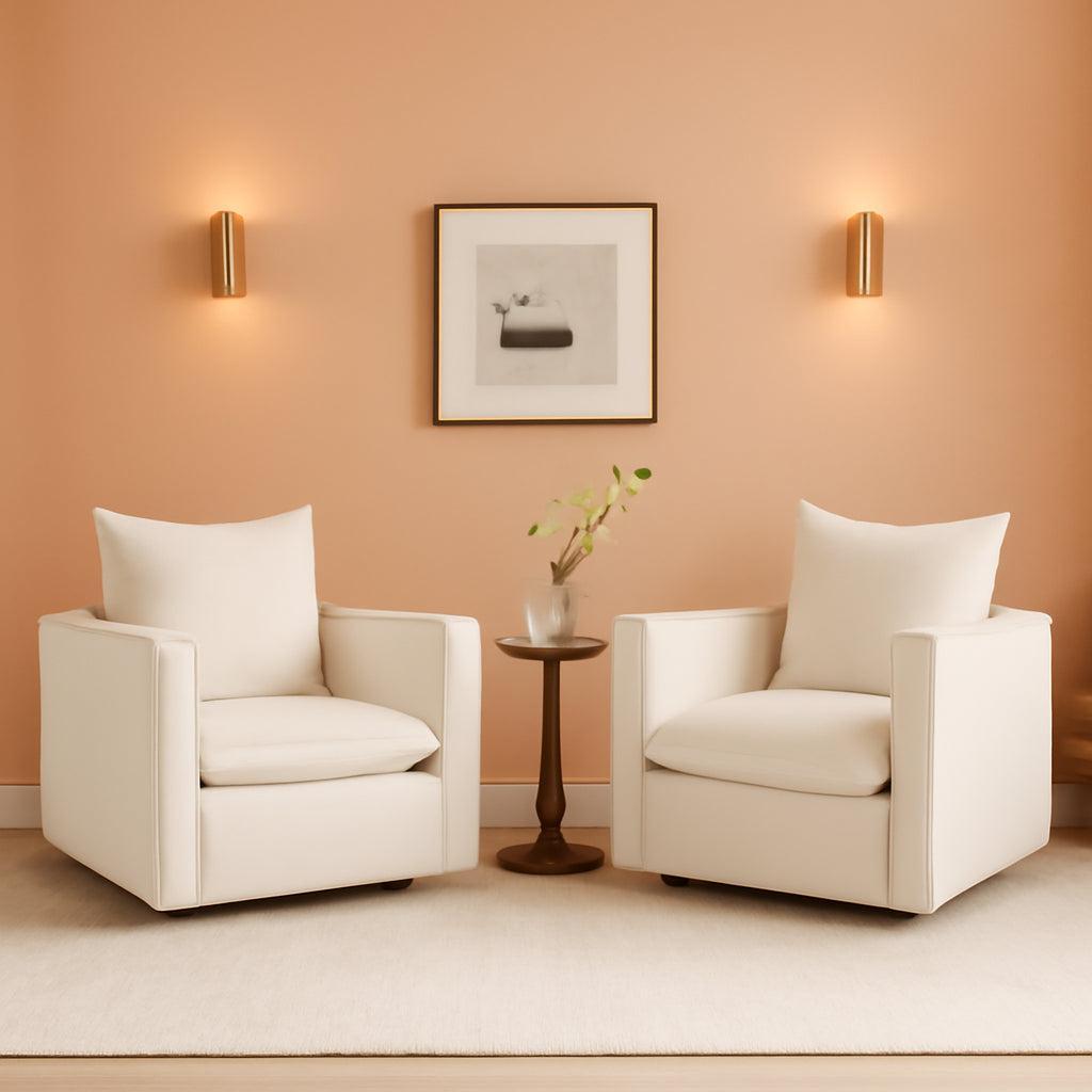 Beige Upholstered Swivel Accent Chairs Set Of 2 360 Degree