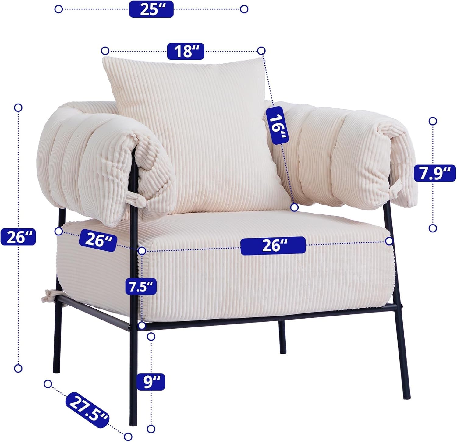 Beige Velvet Accent Chair With Cushion And Metal Frame