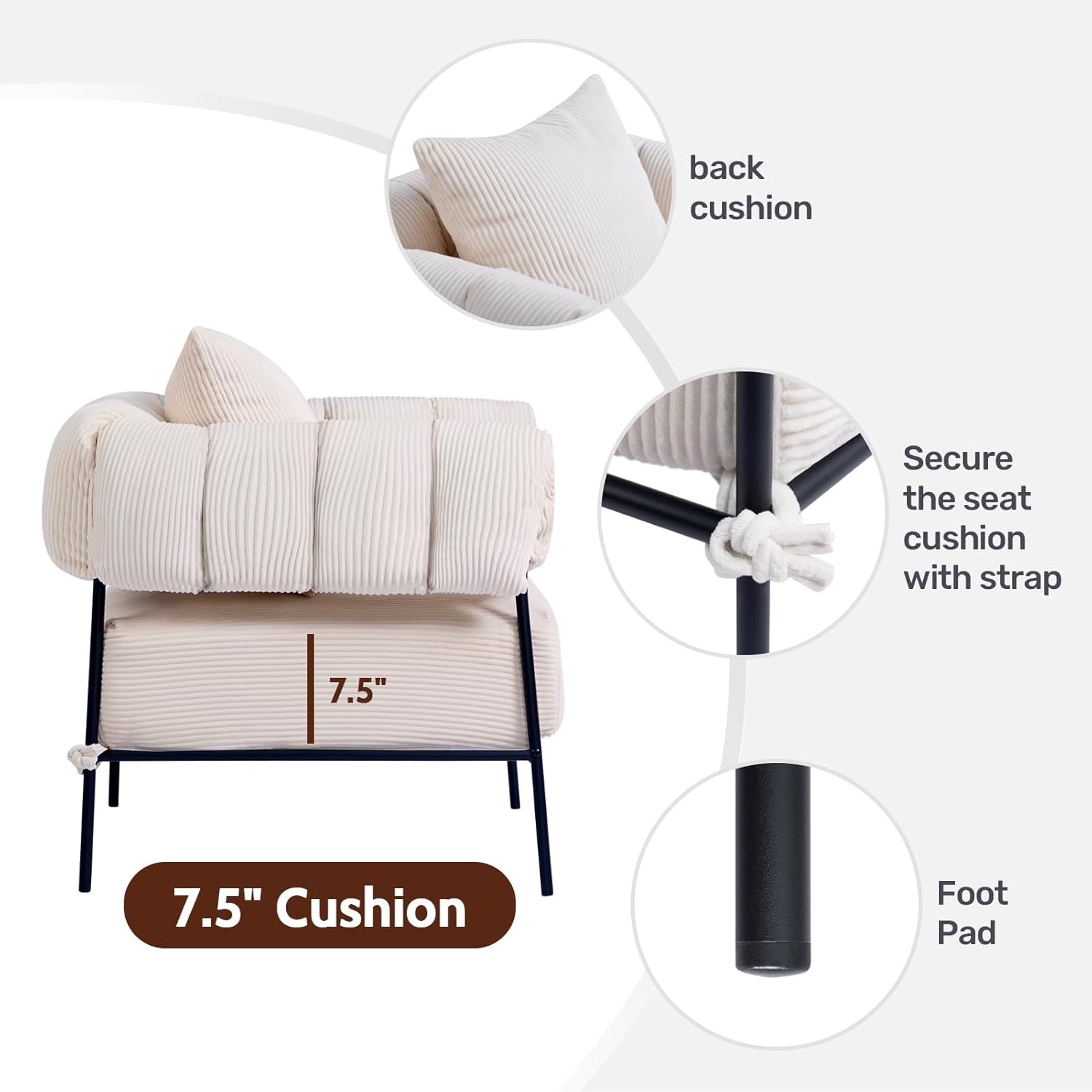 Beige Velvet Accent Chair With Cushion And Metal Frame