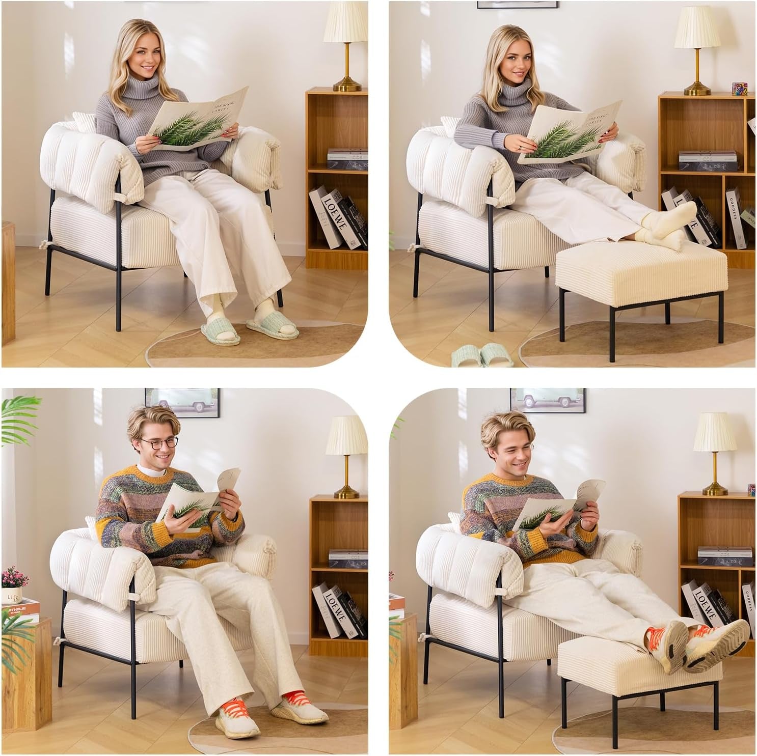Beige Velvet Accent Chair With Cushion And Metal Frame