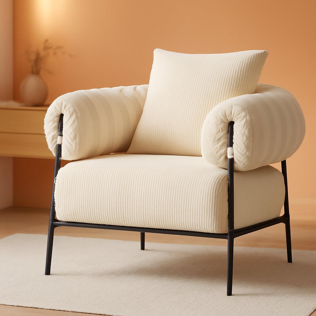 Beige Velvet Accent Chair With Cushion And Metal Frame