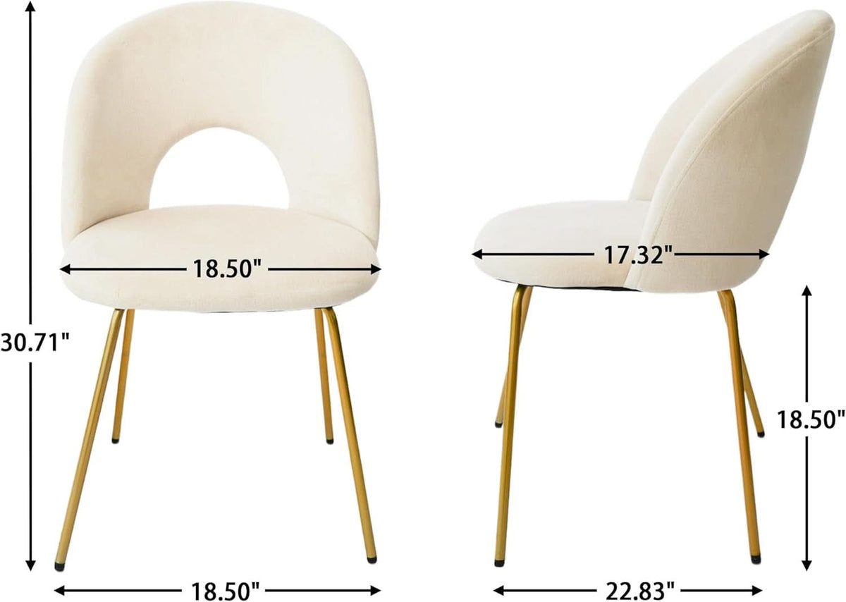 Beige Velvet Dining Chair Set Of 2 With Metal Legs
