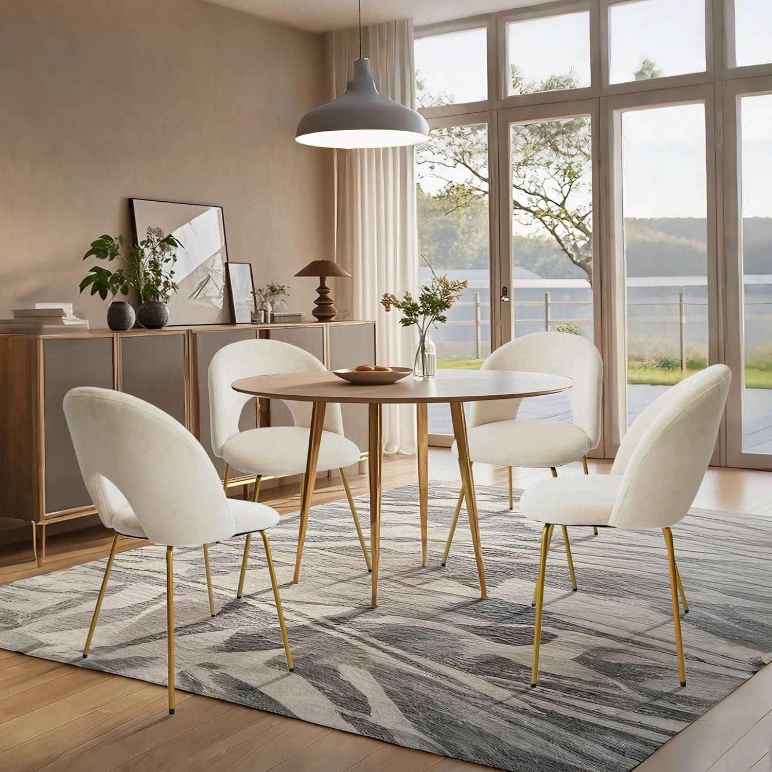 Beige Velvet Dining Chair Set Of 2 With Metal Legs