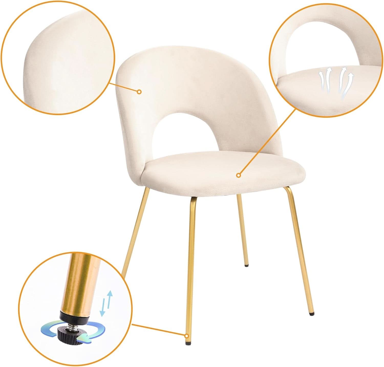 Beige Velvet Dining Chair Set Of 2 With Metal Legs