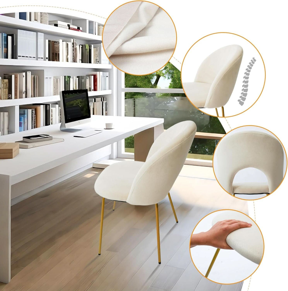 Beige Velvet Dining Chair Set Of 2 With Metal Legs