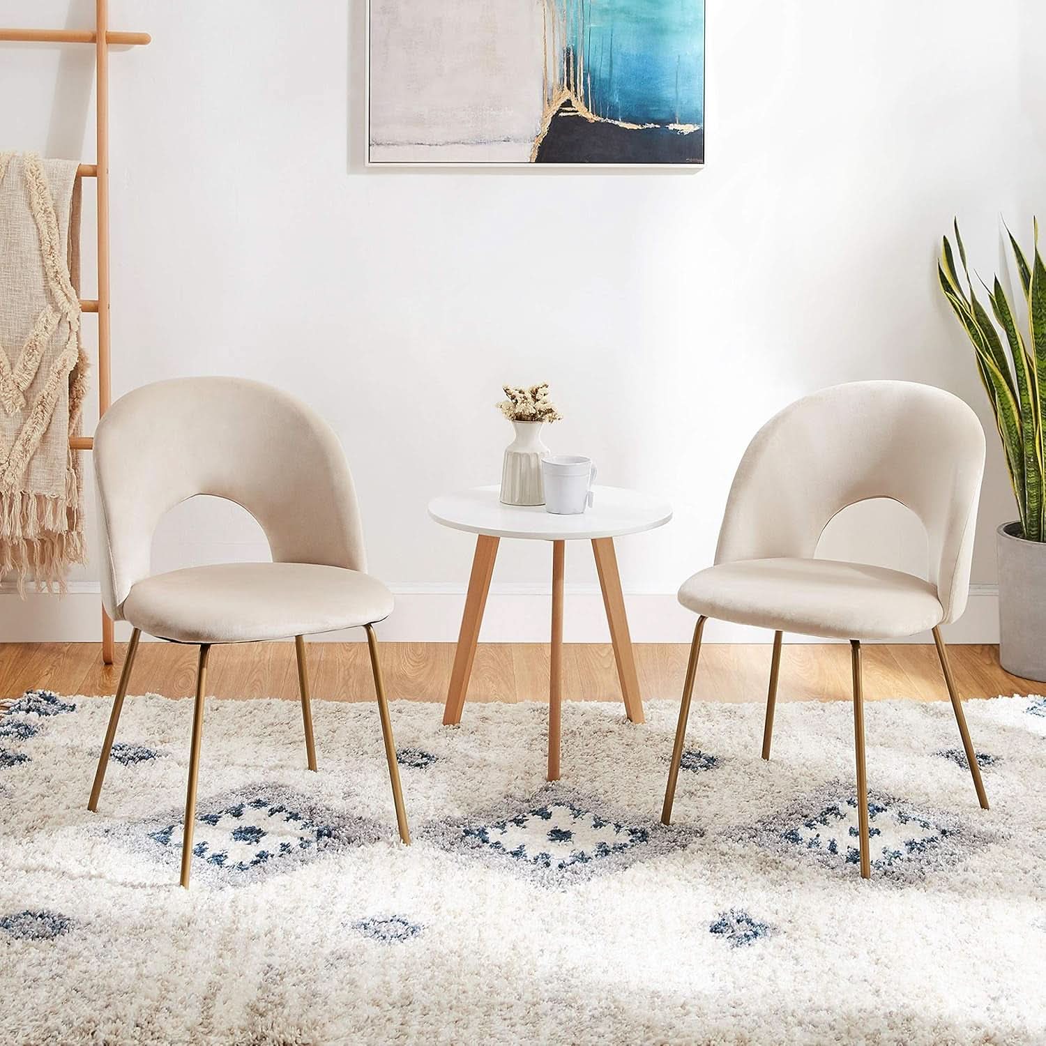 Beige Velvet Dining Chair Set Of 2 With Metal Legs