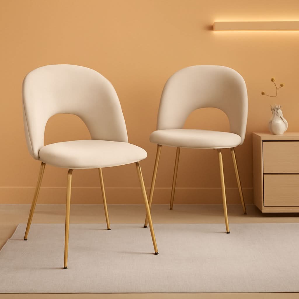 Beige Velvet Dining Chair Set Of 2 With Metal Legs
