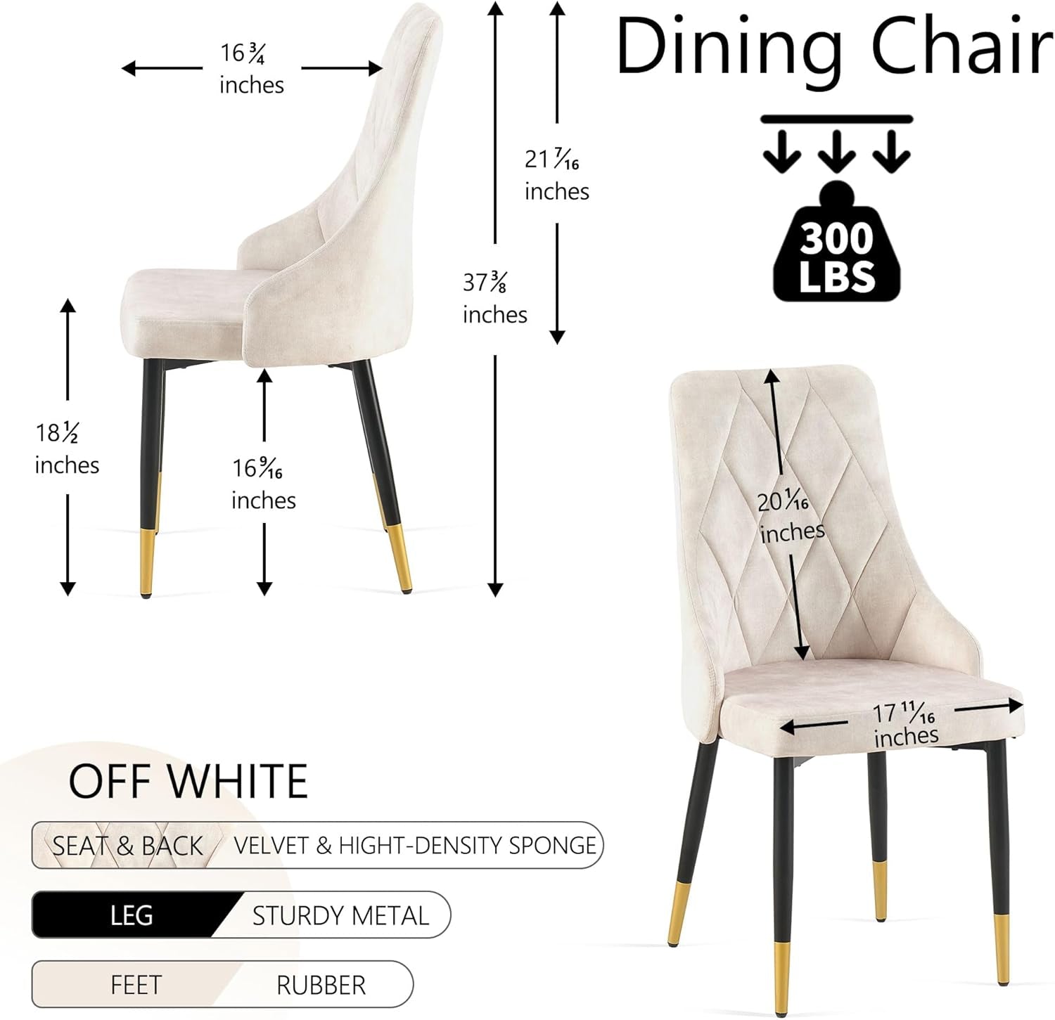 Beige Velvet Dining Chair Set Of 4 With Metal Legs