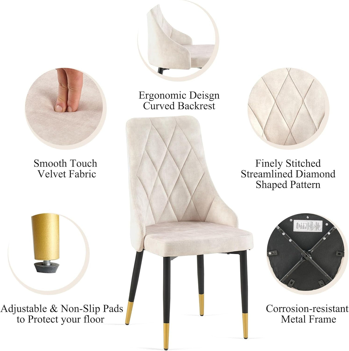 Beige Velvet Dining Chair Set Of 4 With Metal Legs