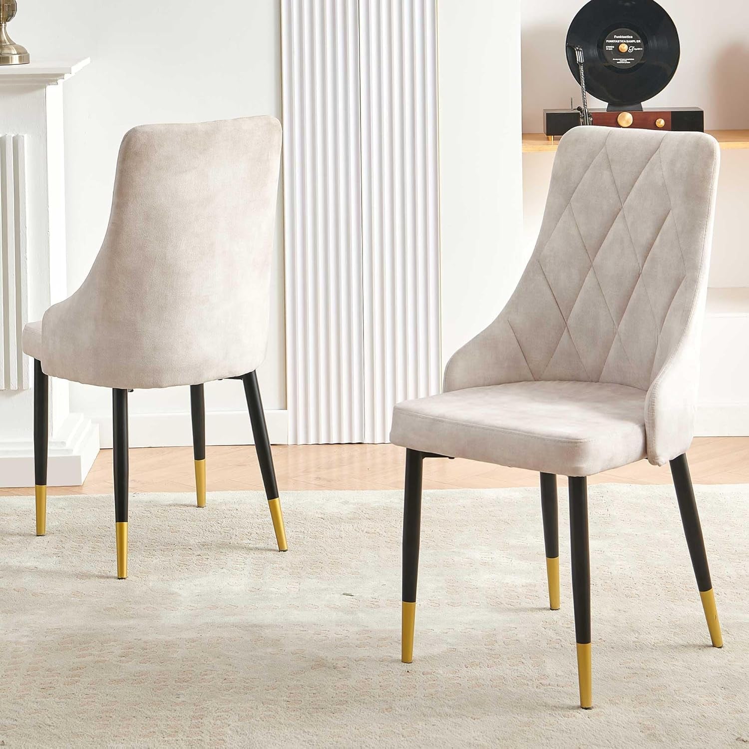 Beige Velvet Dining Chair Set Of 4 With Metal Legs