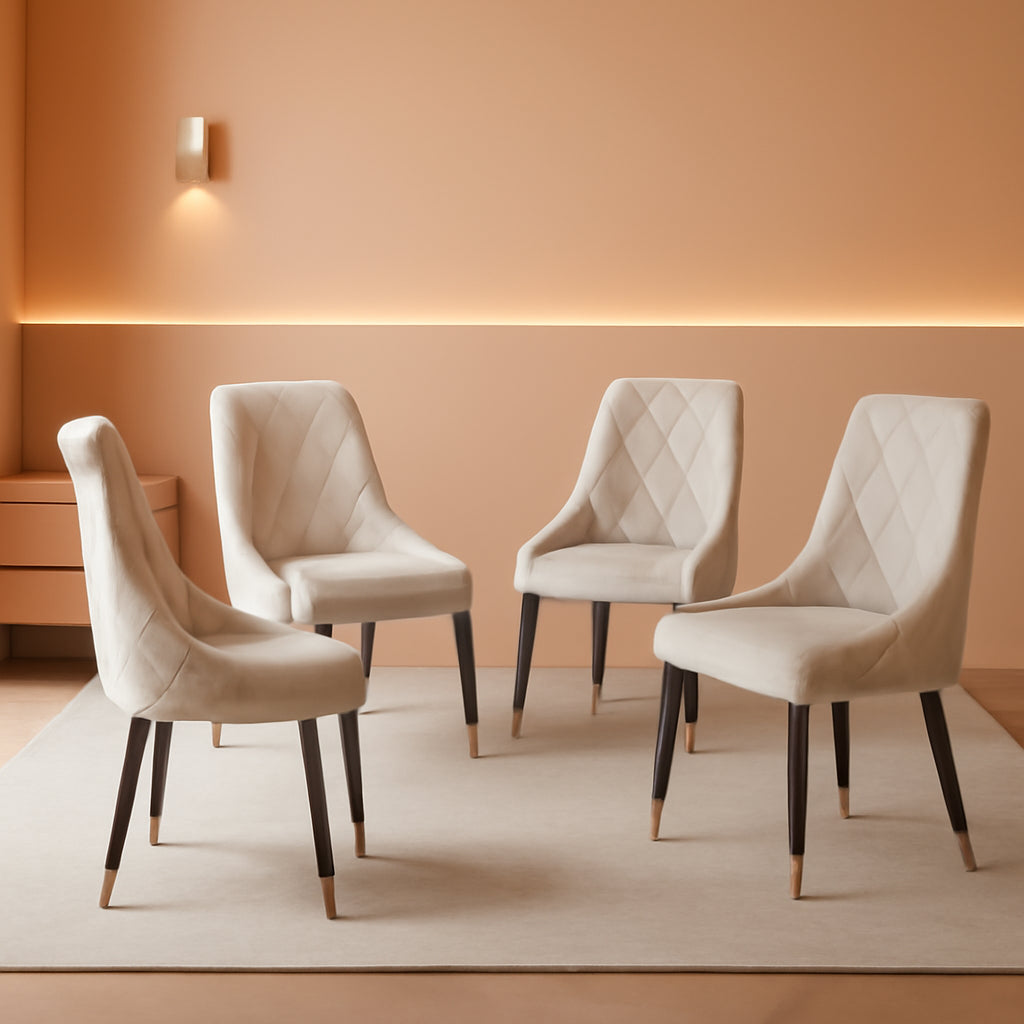 Beige Velvet Dining Chair Set Of 4 With Metal Legs