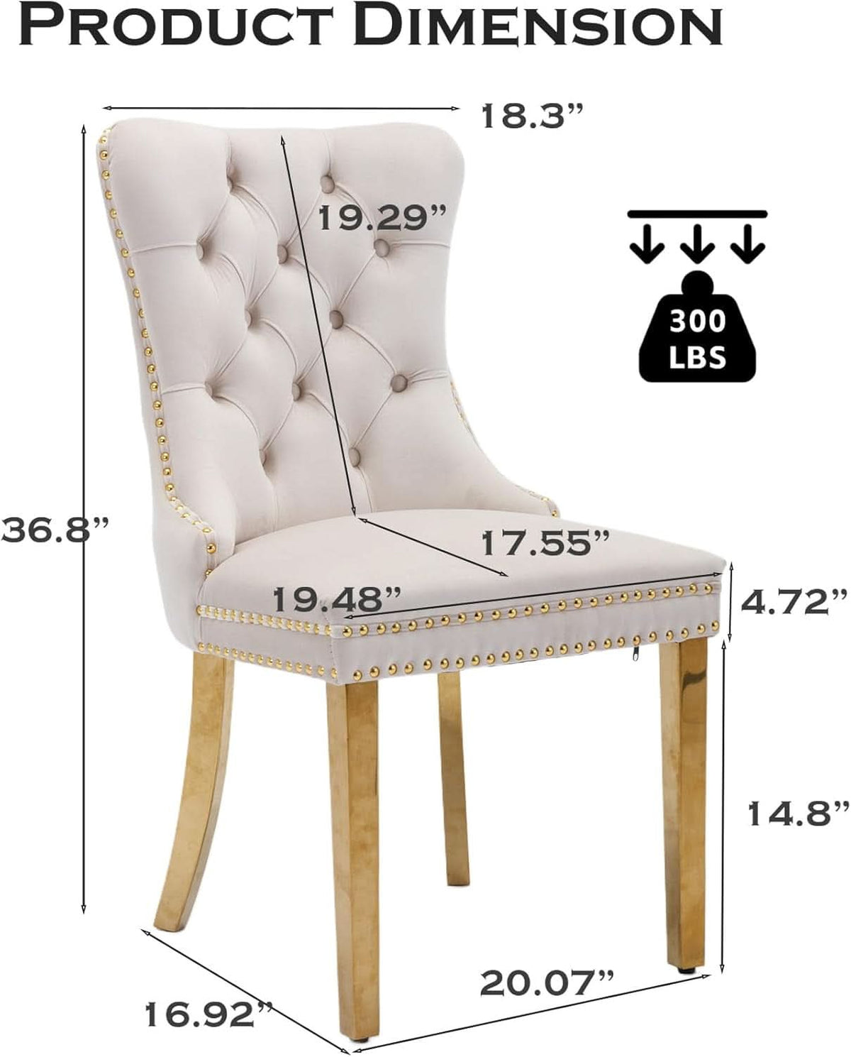 Beige Velvet Dining Chairs Set Of 2 With Tufted Upholstery