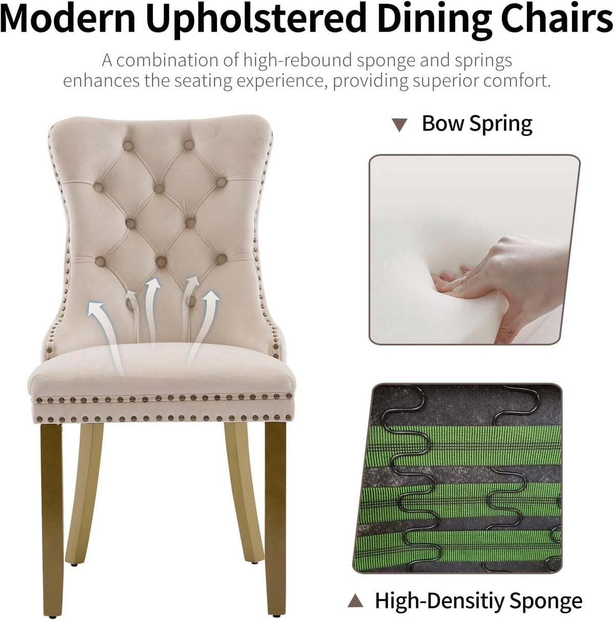 Beige Velvet Dining Chairs Set Of Four Wingback Button Tufted Dining Room Chairs