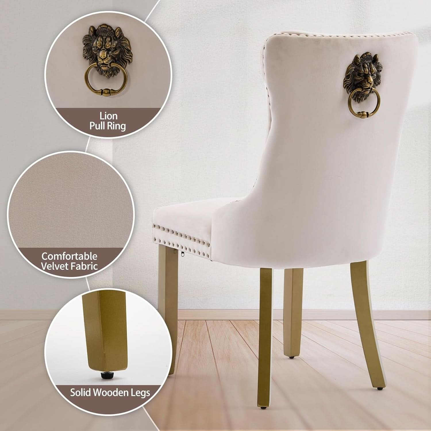 Beige Velvet Dining Chairs Set Of Four Wingback Button Tufted Dining Room Chairs