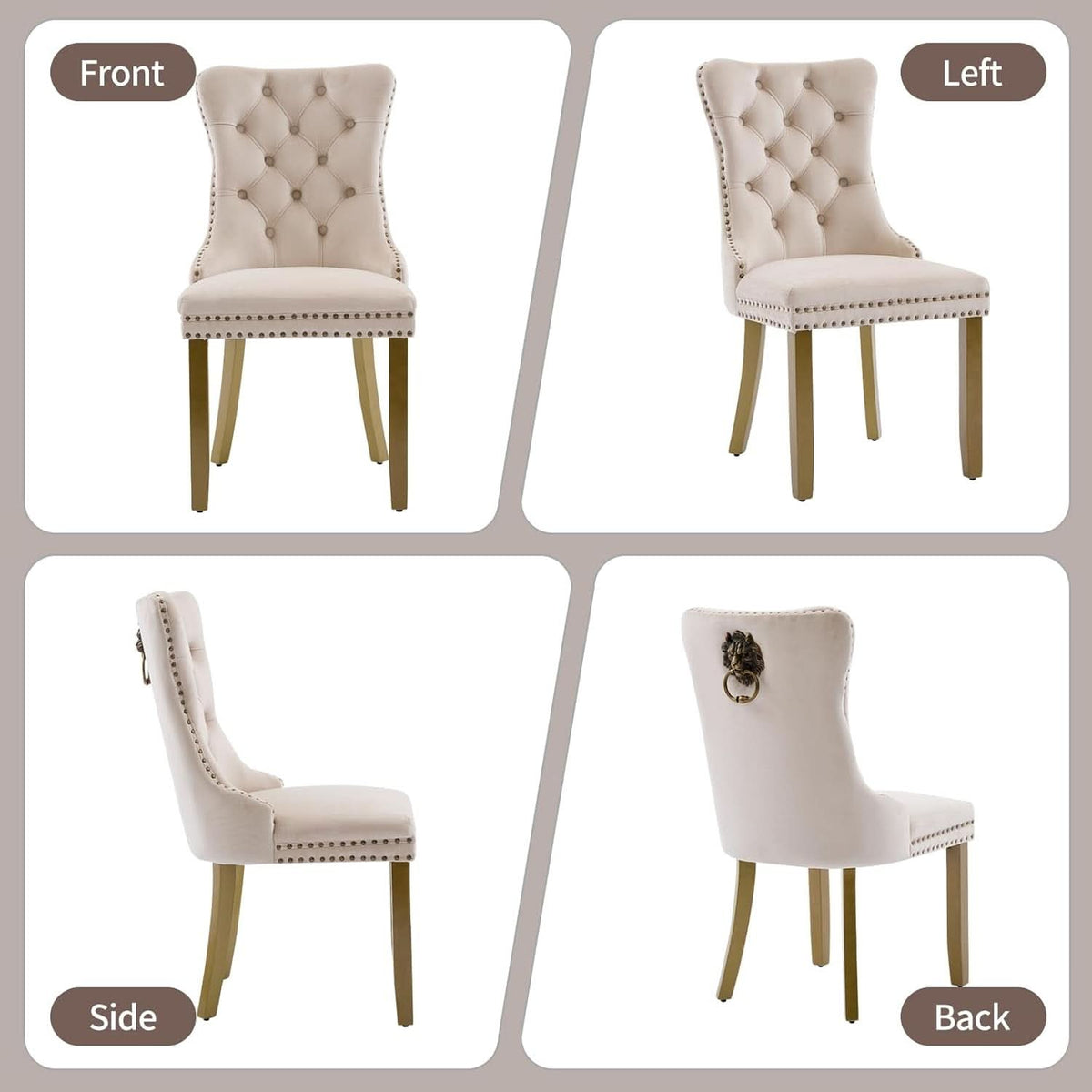 Beige Velvet Dining Chairs Set Of Four Wingback Button Tufted Dining Room Chairs