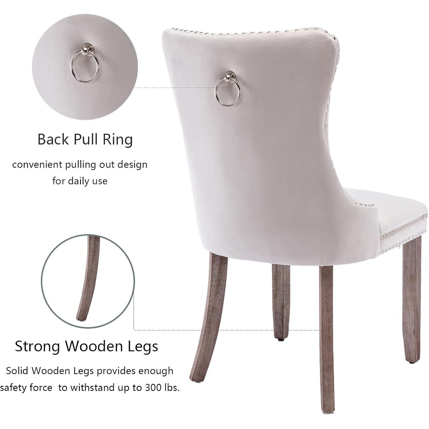 Beige Velvet Dining Chairs Set Of Six Tufted Wingback