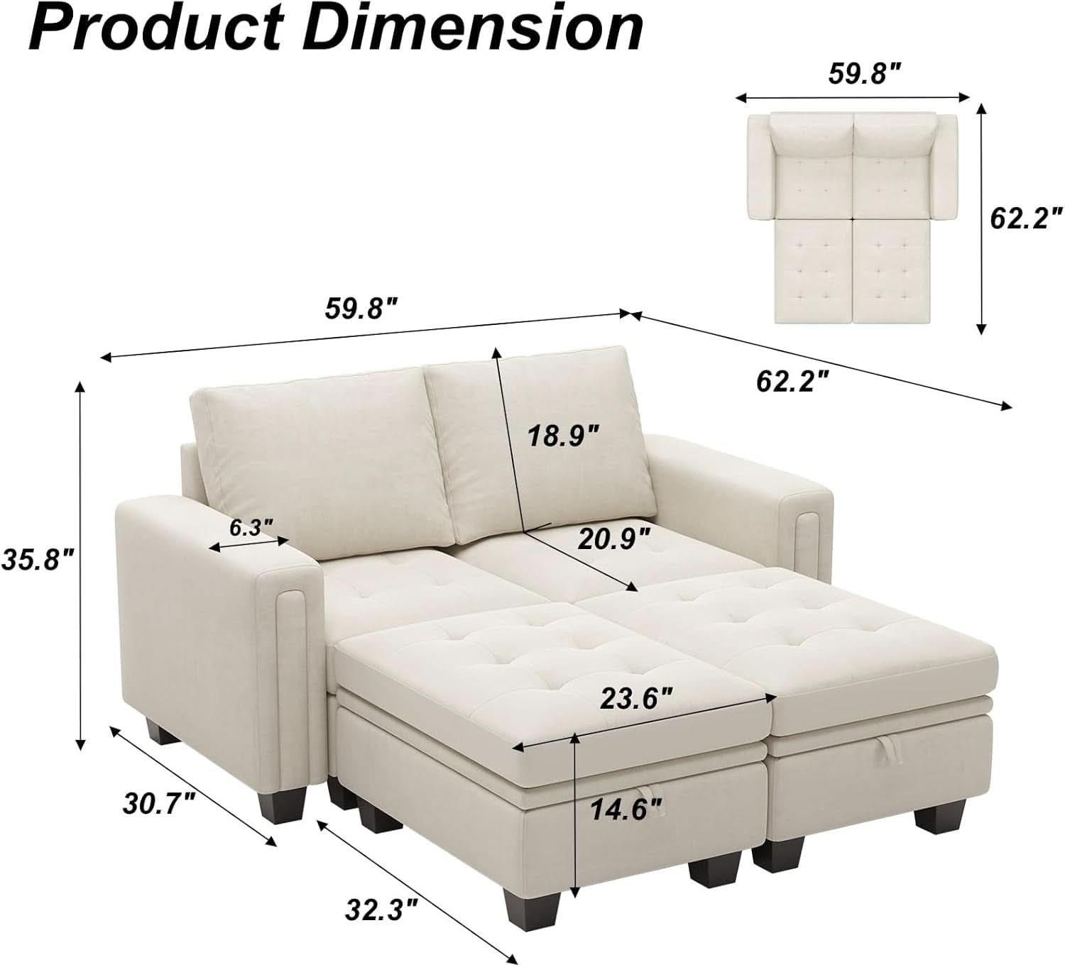 Beige Velvet Modular Sectional Sofa With Storage Sleeper