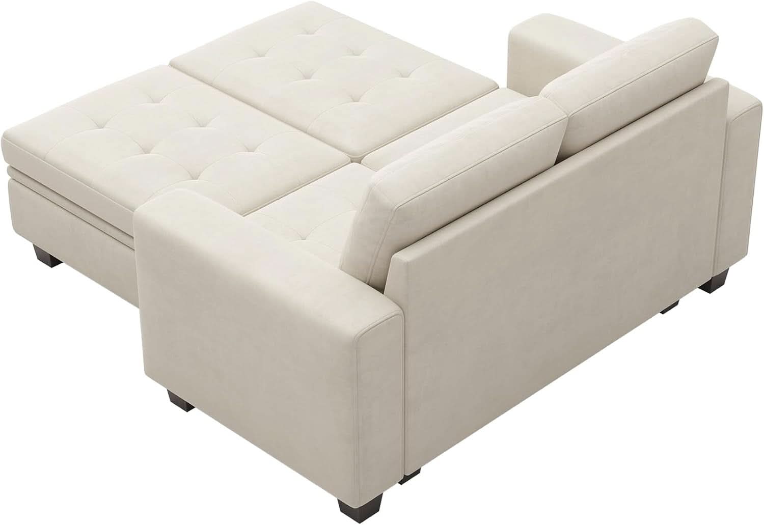 Beige Velvet Modular Sectional Sofa With Storage Sleeper