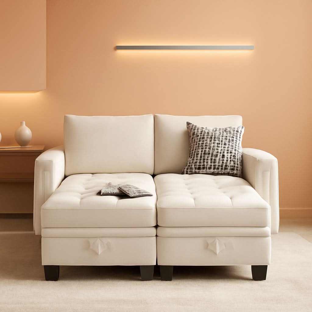 Beige Velvet Modular Sectional Sofa With Storage Sleeper