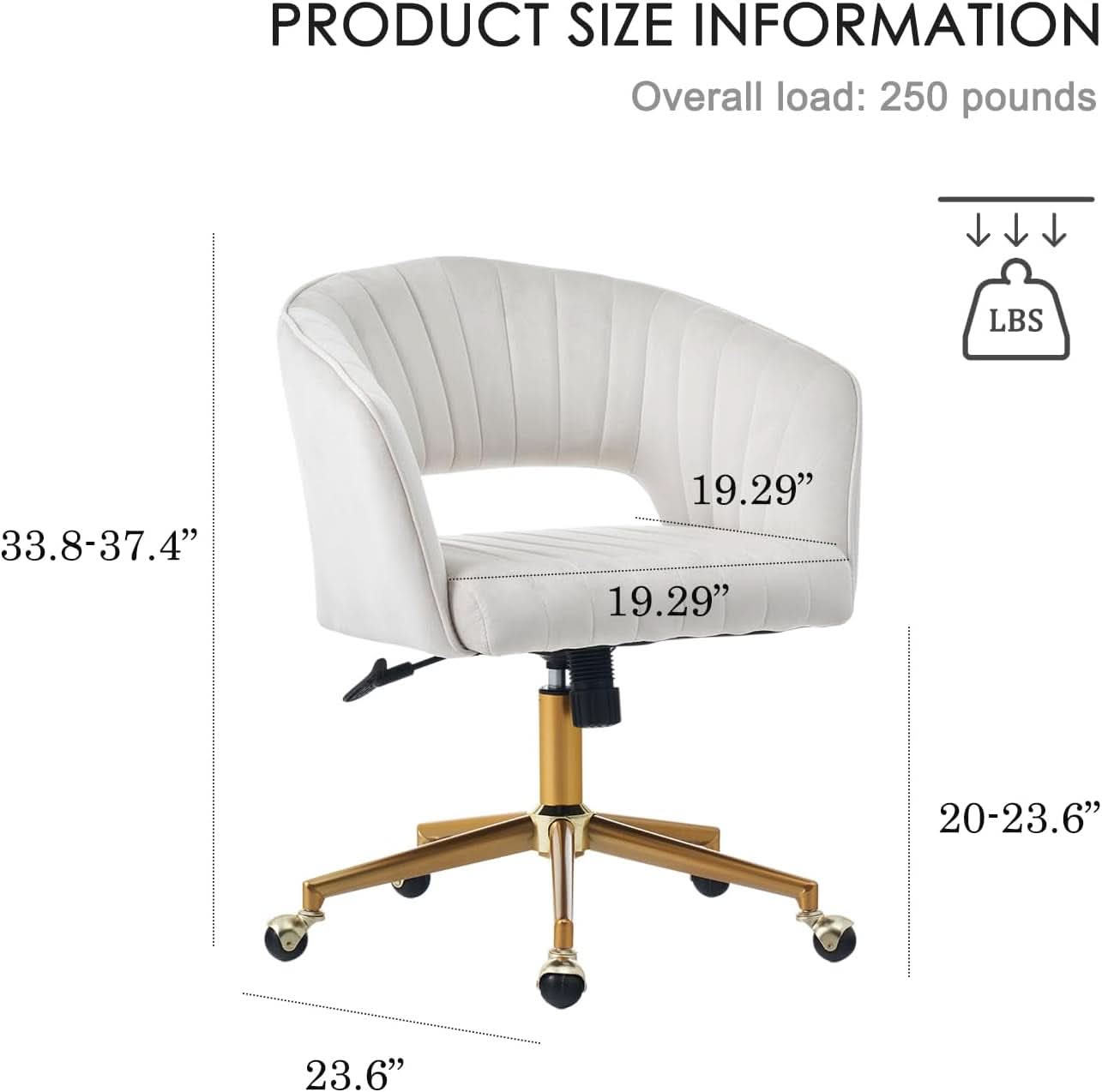 Beige Velvet Office Chair 360 Degree Swivel Home Office