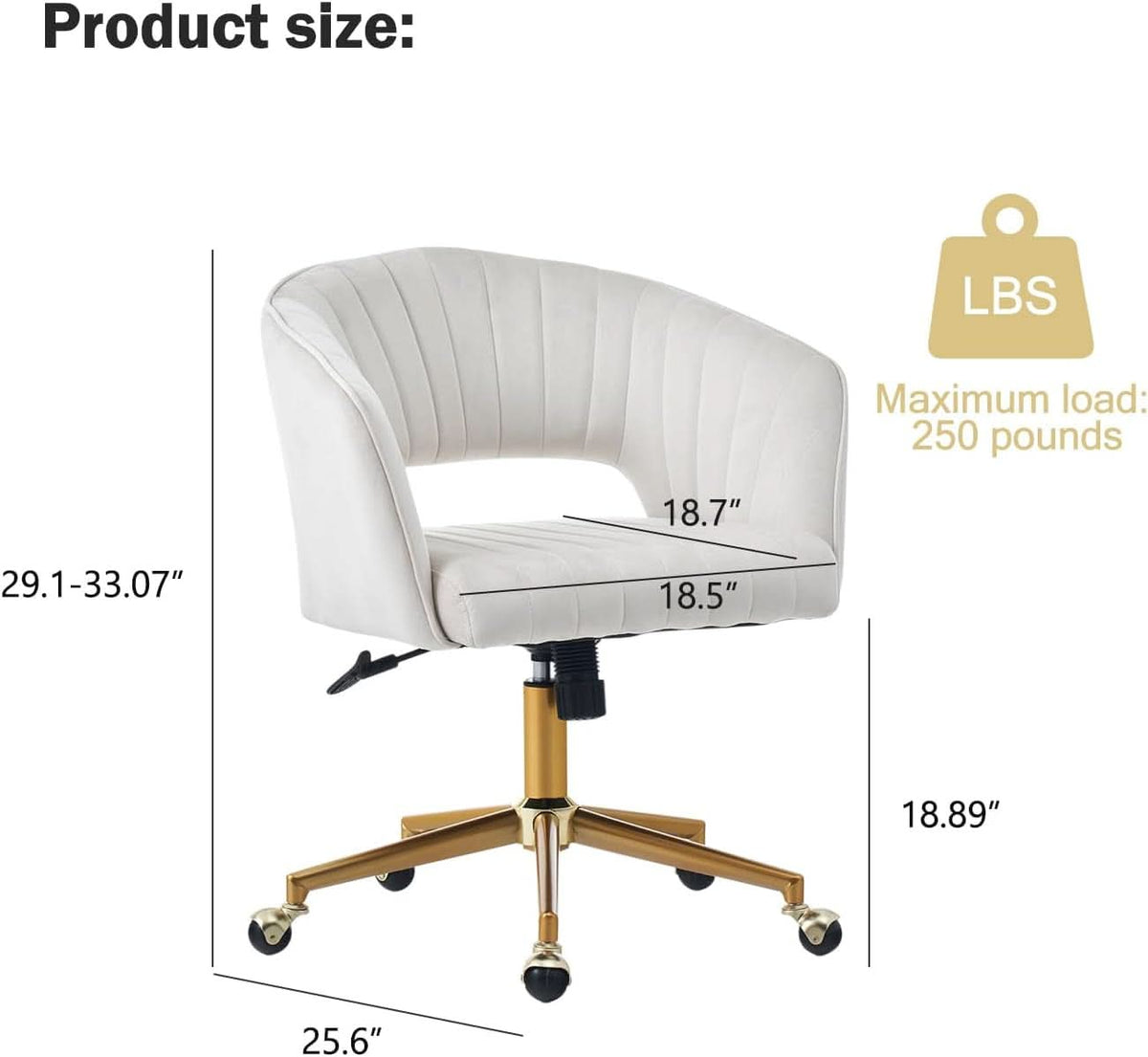 Beige Velvet Office Desk Chair With Adjustable Height