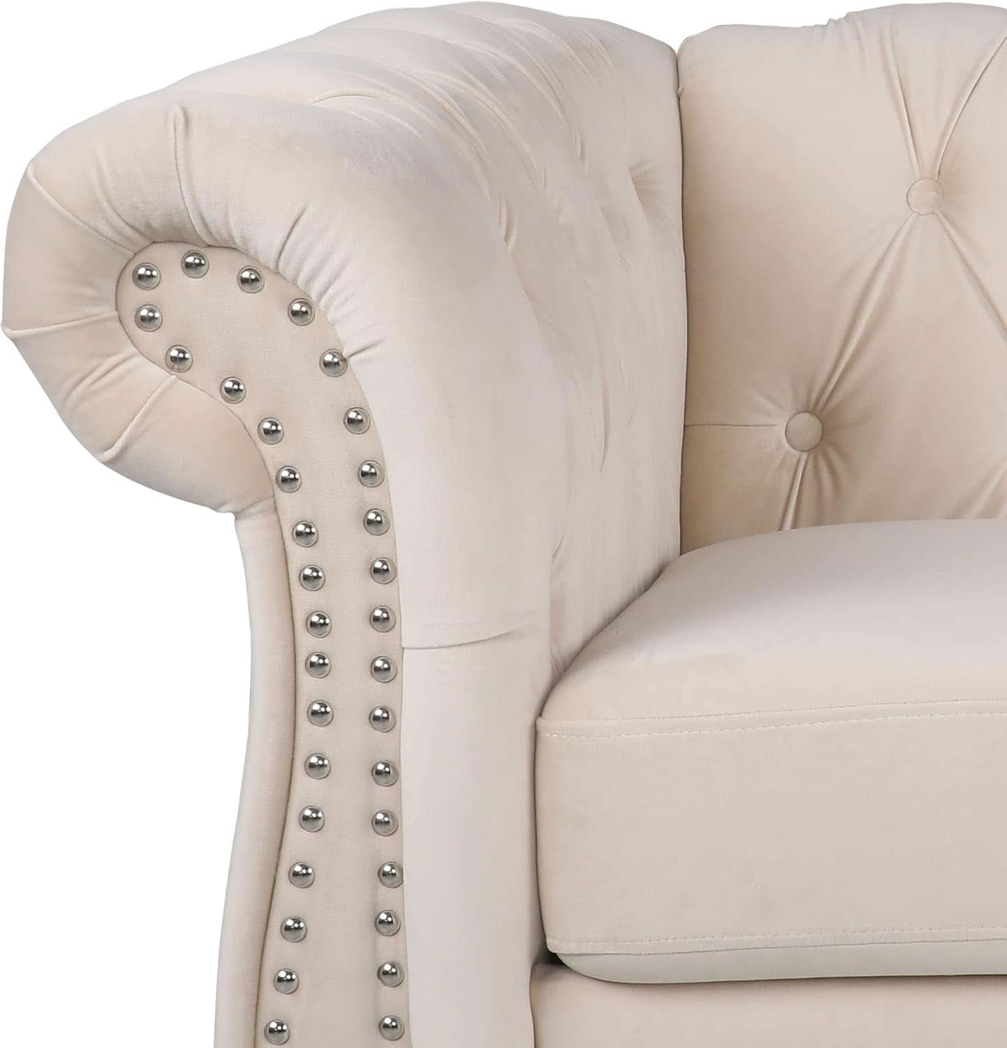 Beige Velvet Sectional Sofa Set With Button Tufting