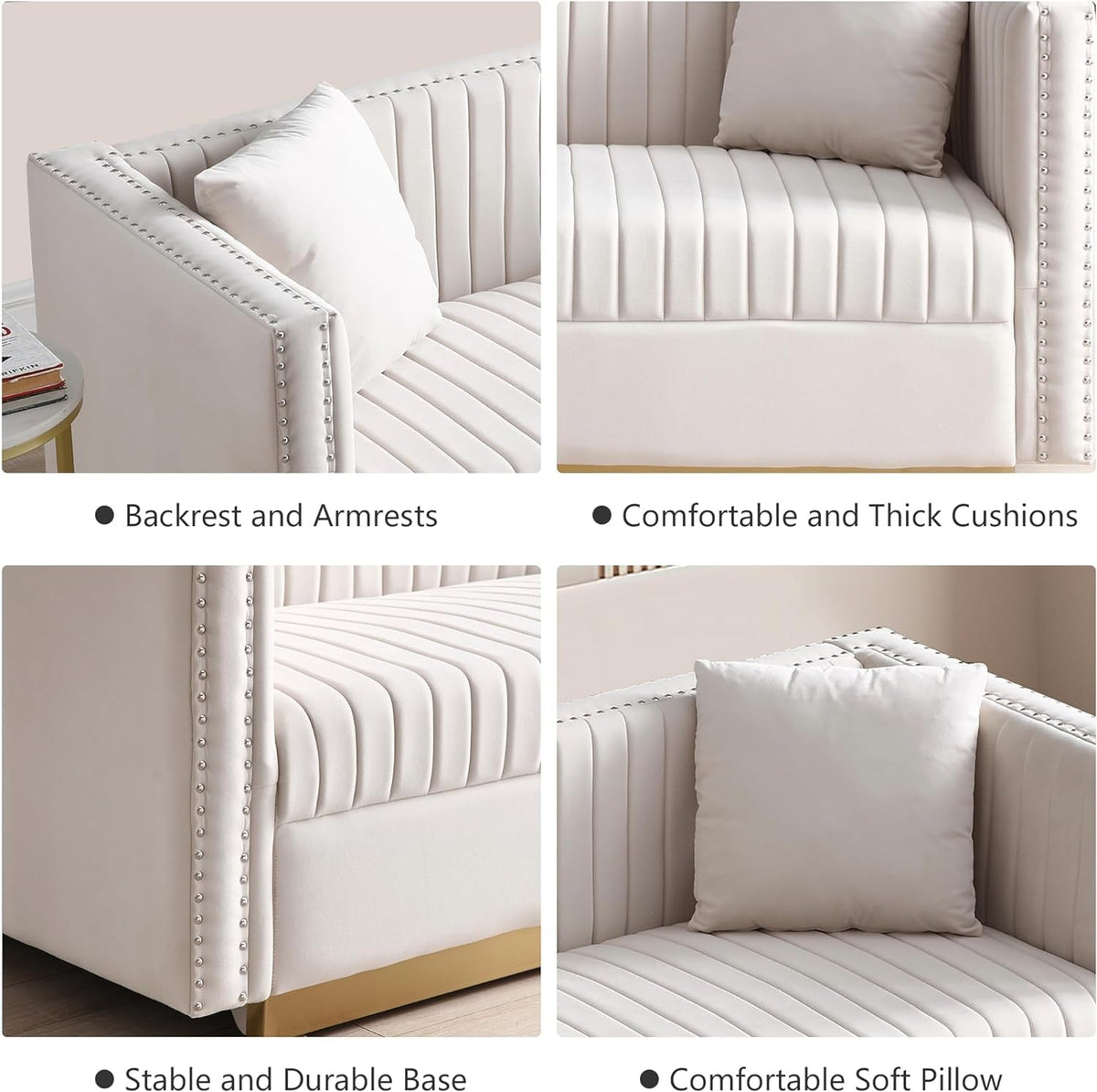 Beige Velvet Sofa Set For Living Room Premium Upholstery