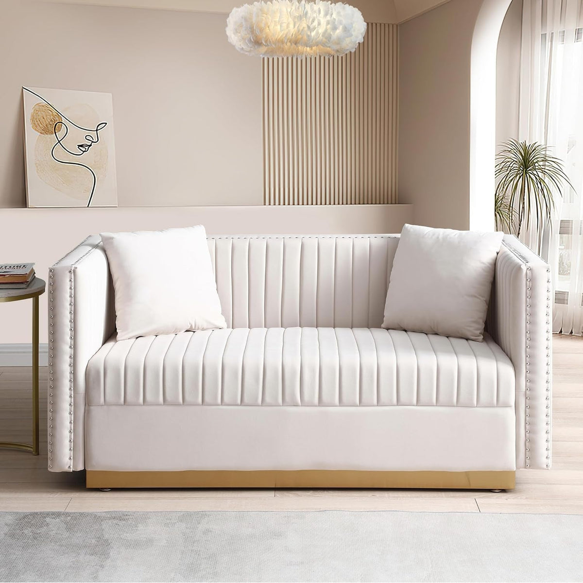 Beige Velvet Sofa Set For Living Room Premium Upholstery