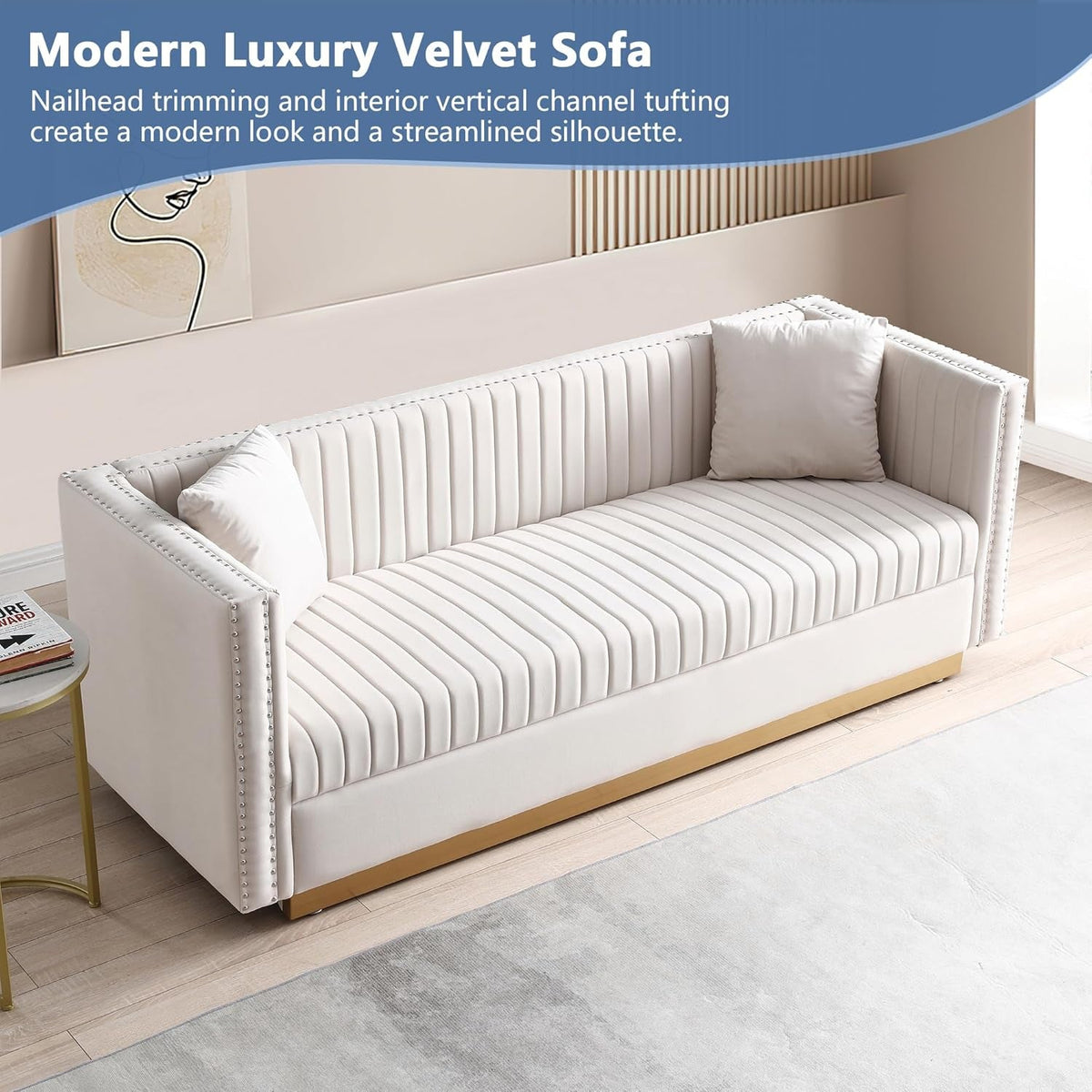 Beige Velvet Sofa Set For Living Room Premium Upholstery